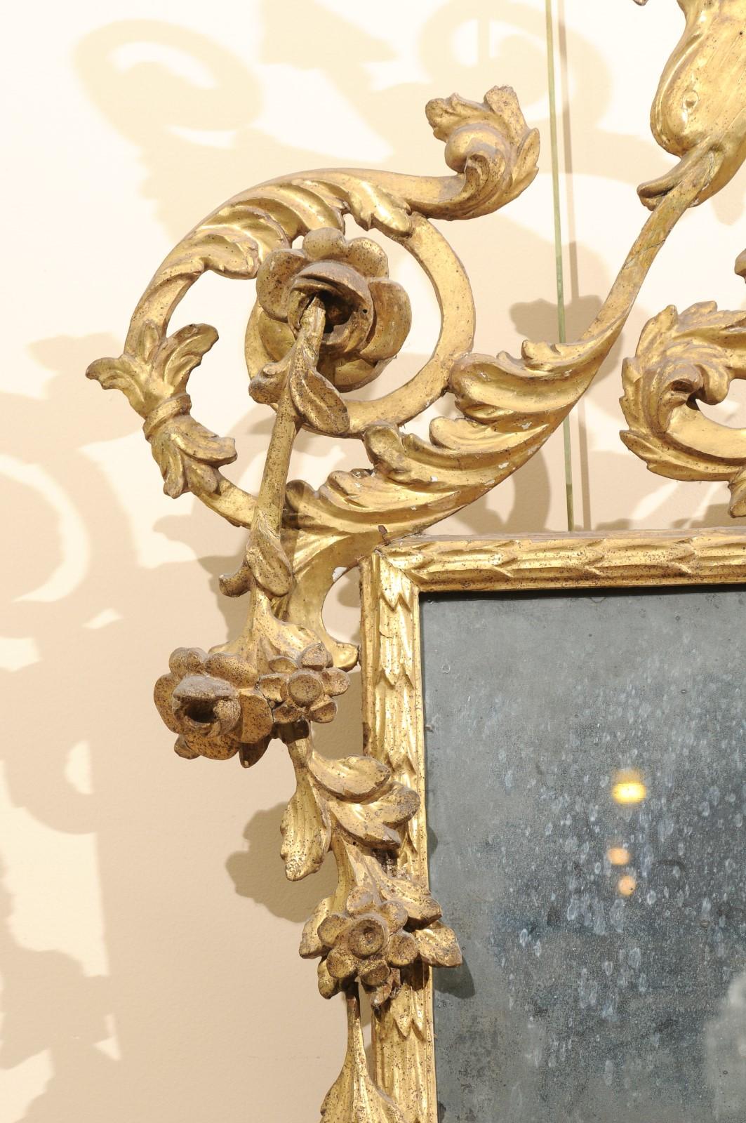 Fine Neoclassical Italian Giltwood Carved Dolphin Crest Mirror, circa 1780 3