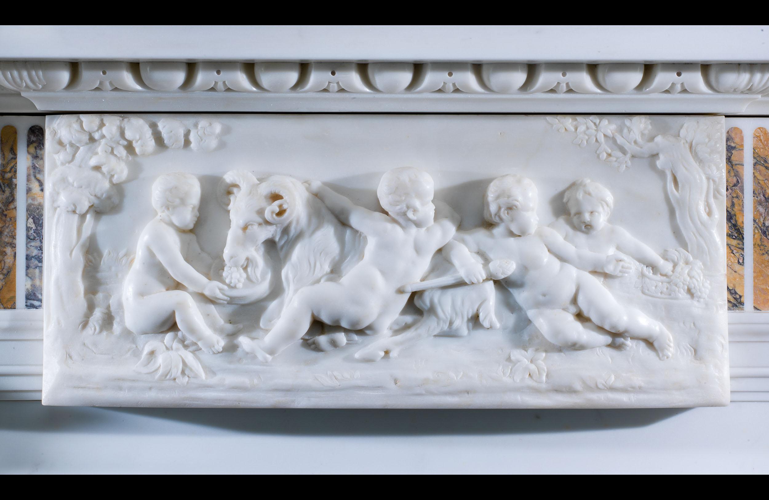 Marble Fine Neoclassical Siena Inlaid Chimneypiece For Sale