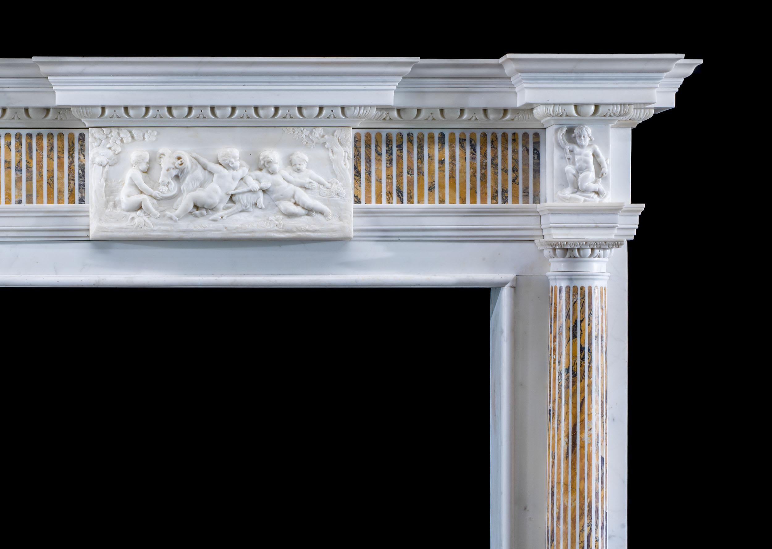 Fine Neoclassical Siena Inlaid Chimneypiece For Sale 1