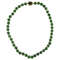 Vintage Fine Nephrite Bead Necklace from Midcentury