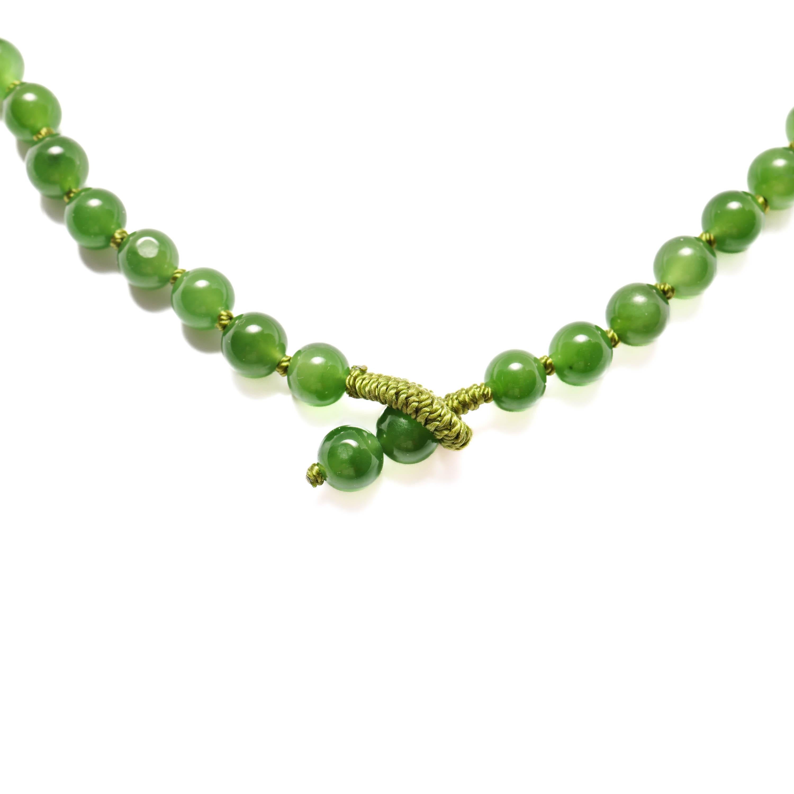 Bead Fine Nephrite Jade Necklace Hand Crafted Certified Untreated For Sale