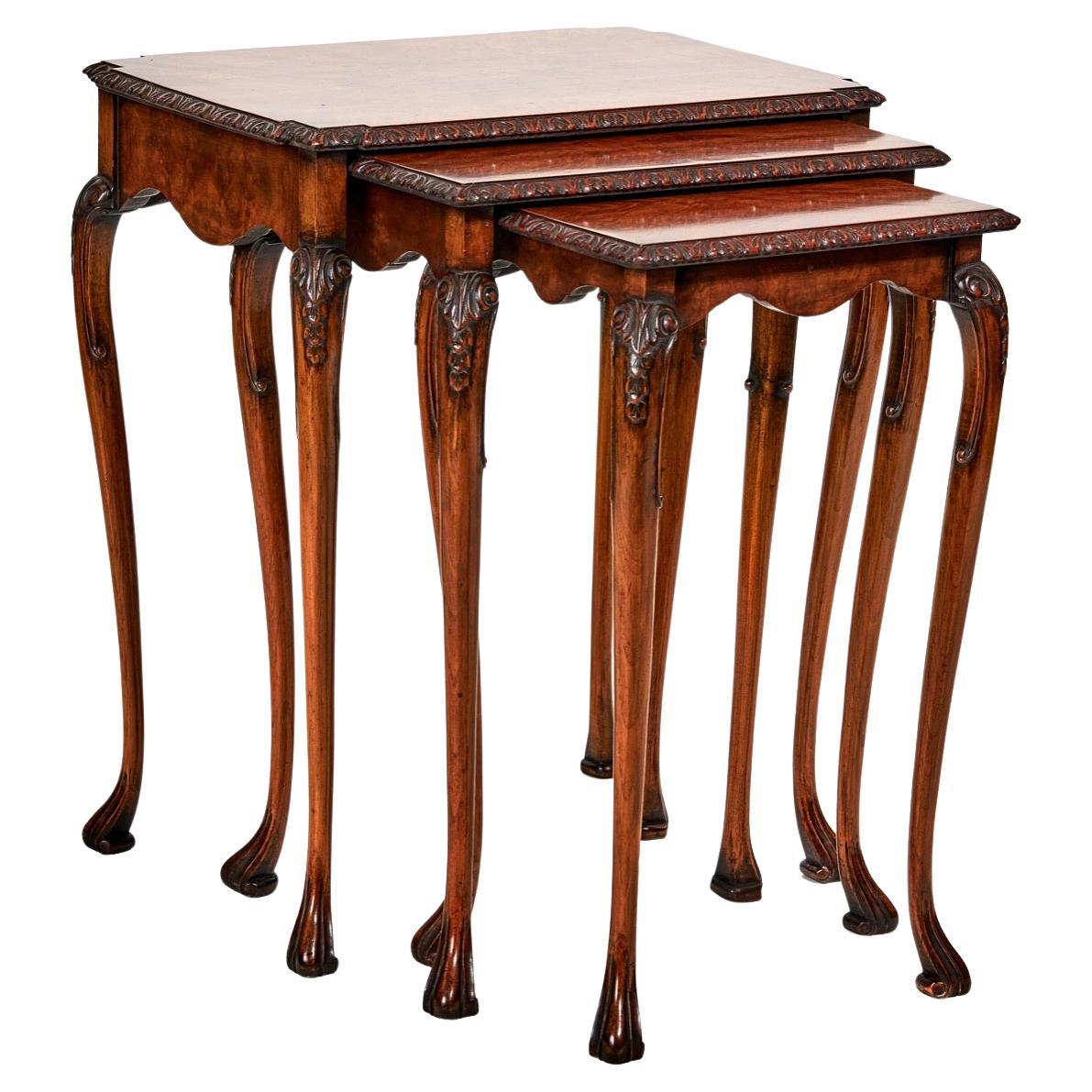 Fine nest 3 Walnut
carved tables circa 1930s