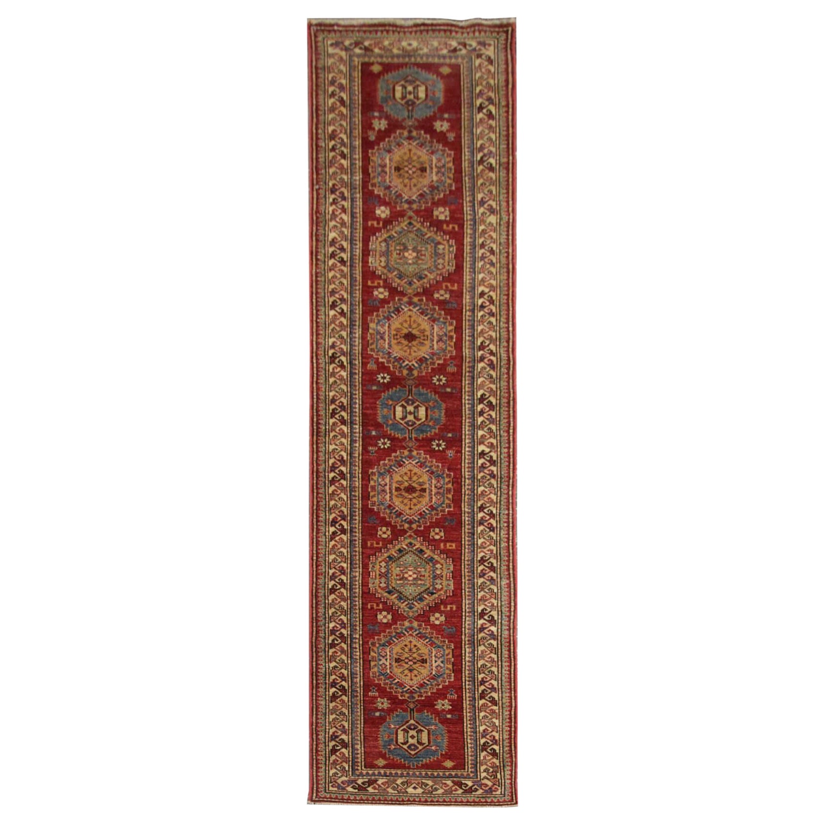Feiner neuer traditioneller Läufer, handgefertigter Kazak-Läufer, Orient-Stair-Läufer im Angebot