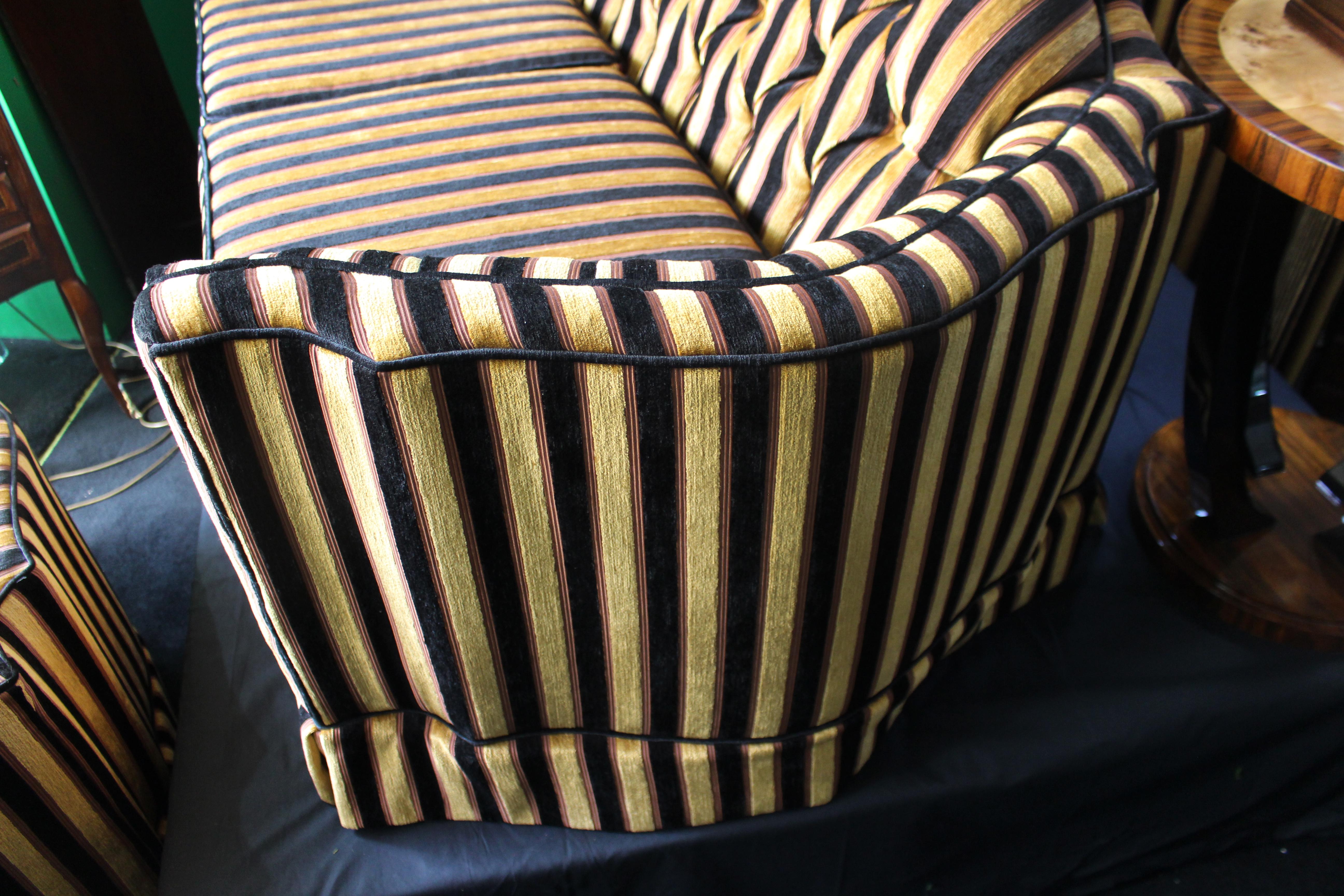 Fine Newly Upholstered Gold Striped Three Piece Bridgecraft Suite, c.1970 5