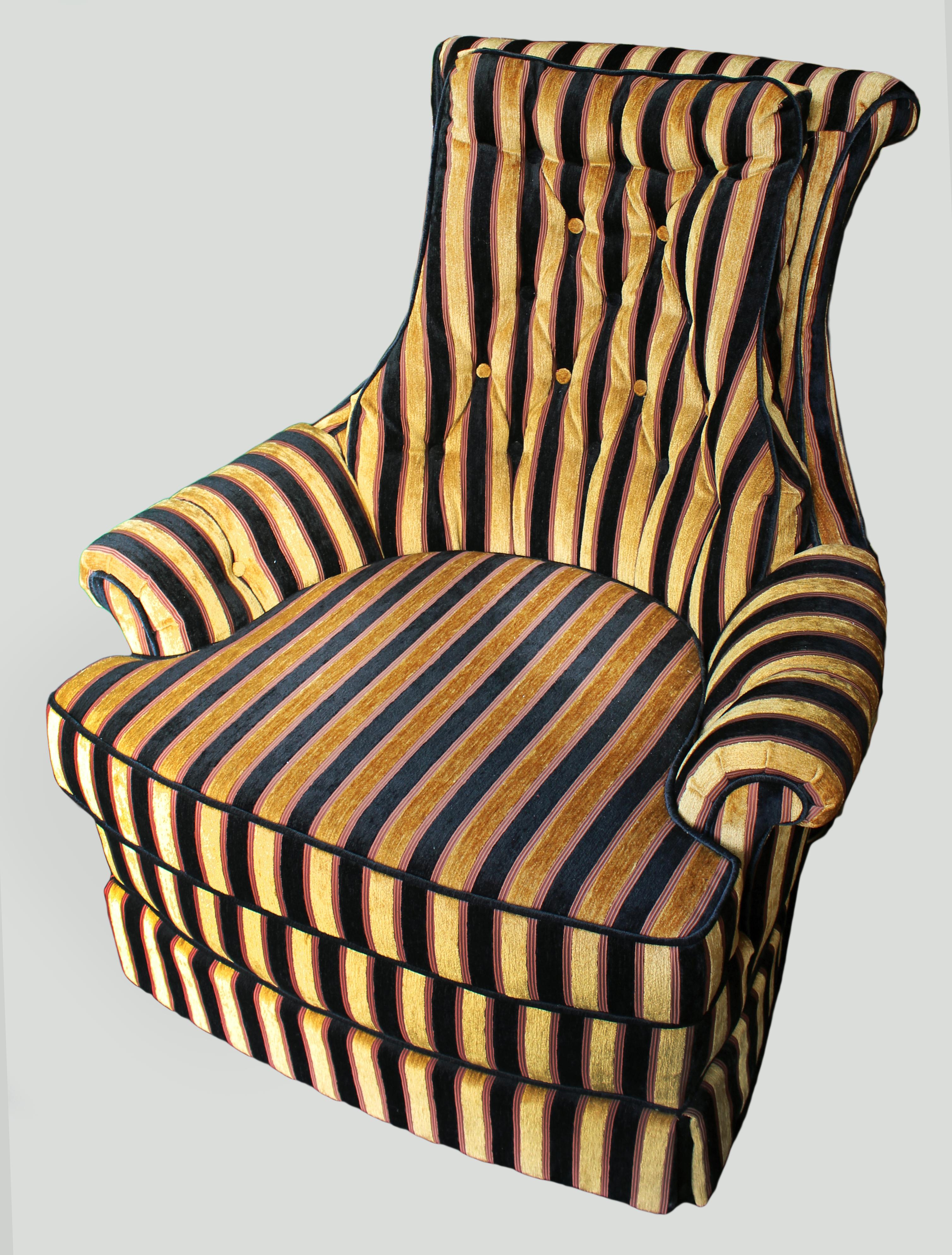 Fine Newly Upholstered Gold Striped Three Piece Bridgecraft Suite, c.1970 7