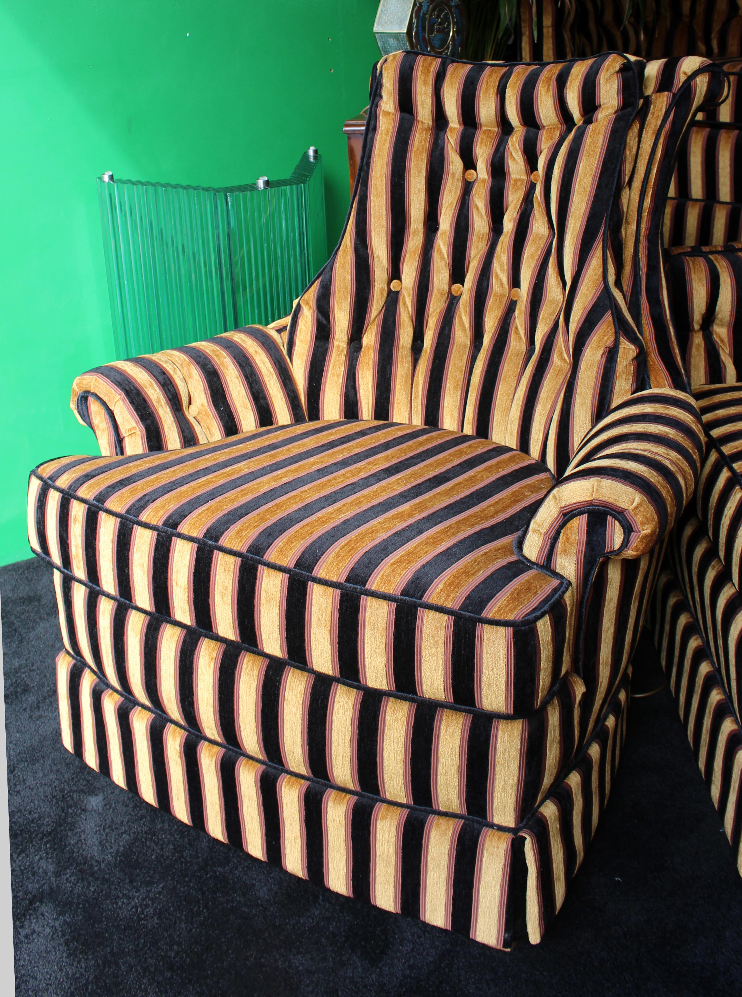 Fine Newly Upholstered Gold Striped Three Piece Bridgecraft Suite, c.1970 8