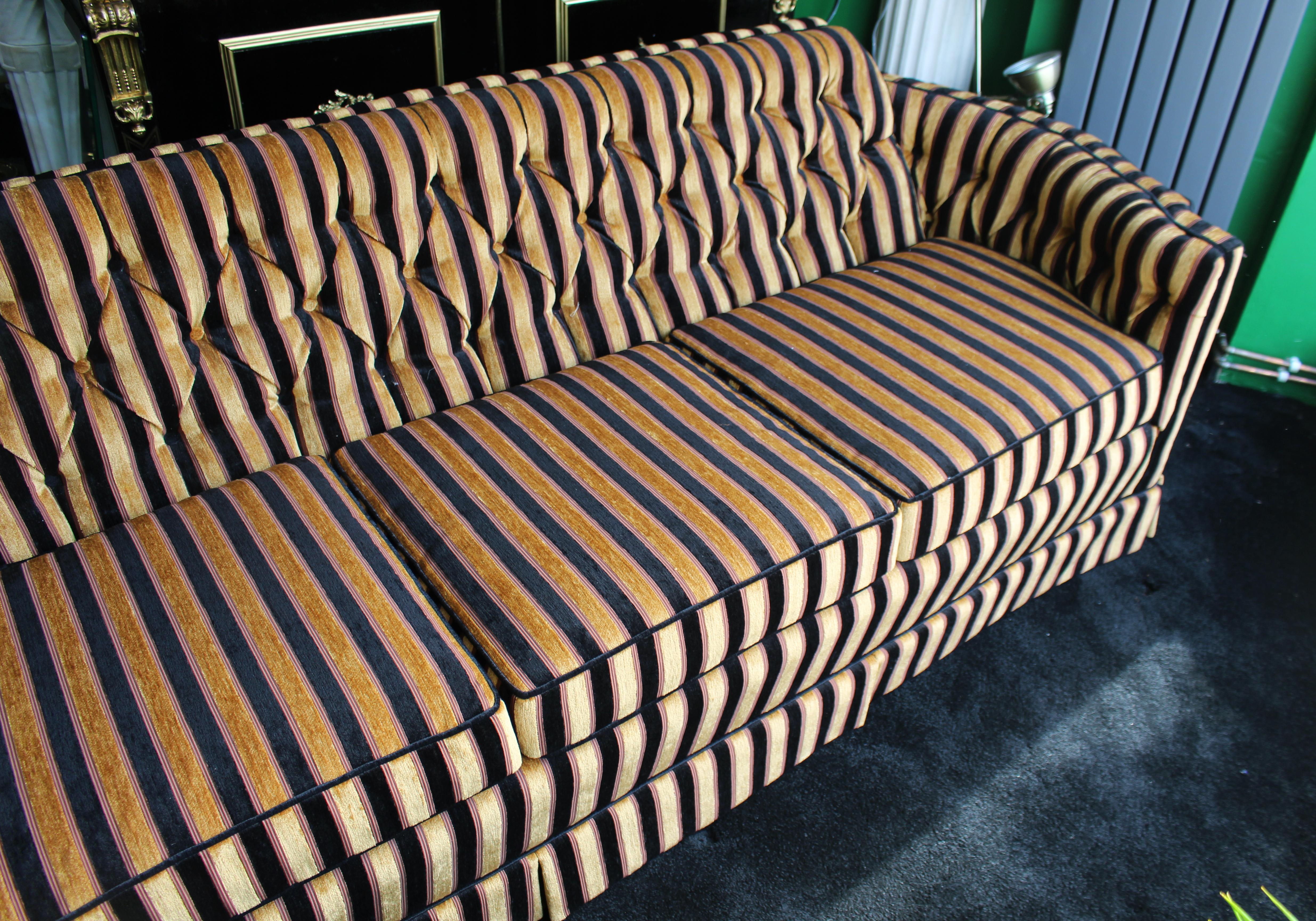Upholstery Fine Newly Upholstered Gold Striped Three Piece Bridgecraft Suite, c.1970