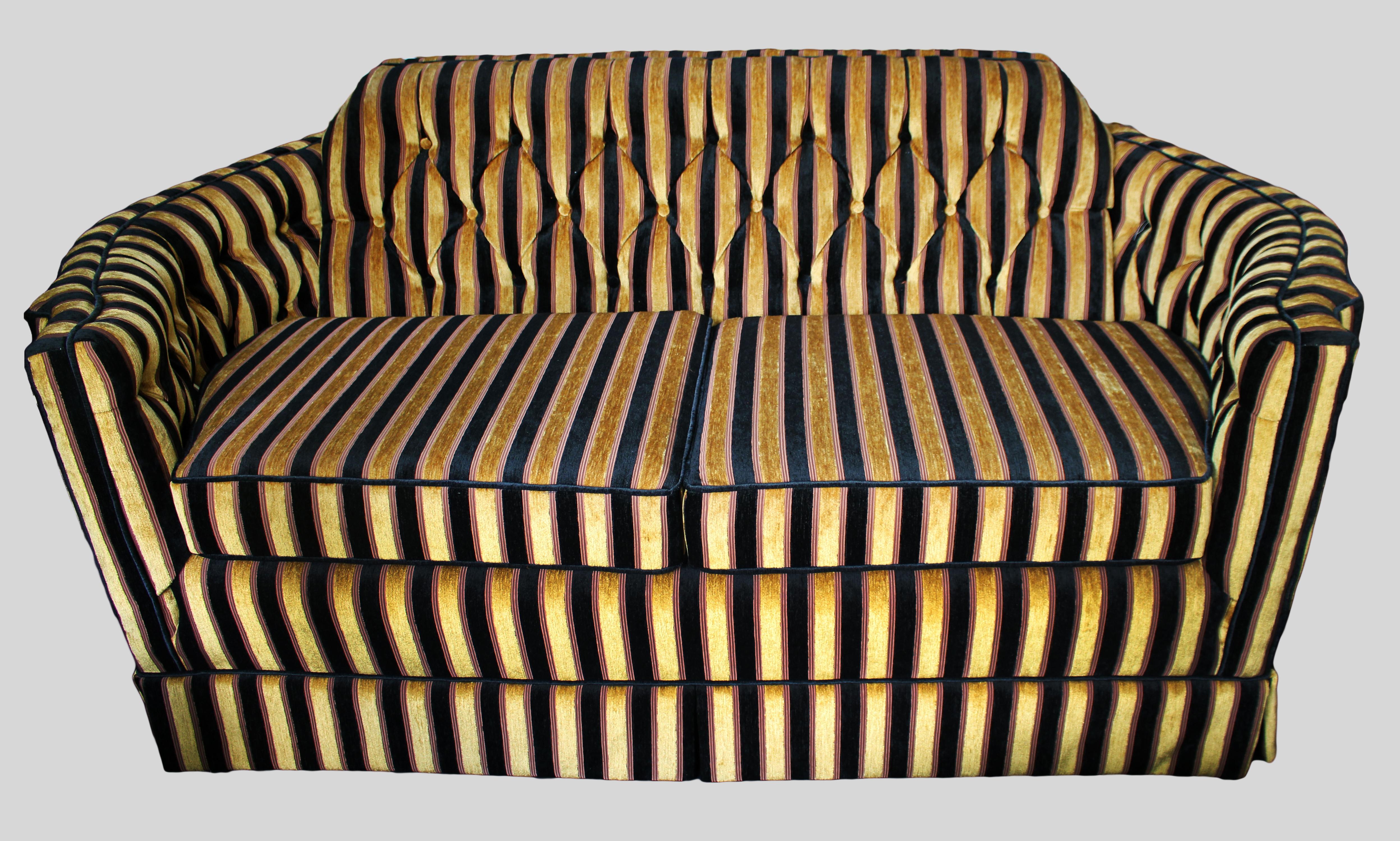 Fine Newly Upholstered Gold Striped Three Piece Bridgecraft Suite, c.1970 2