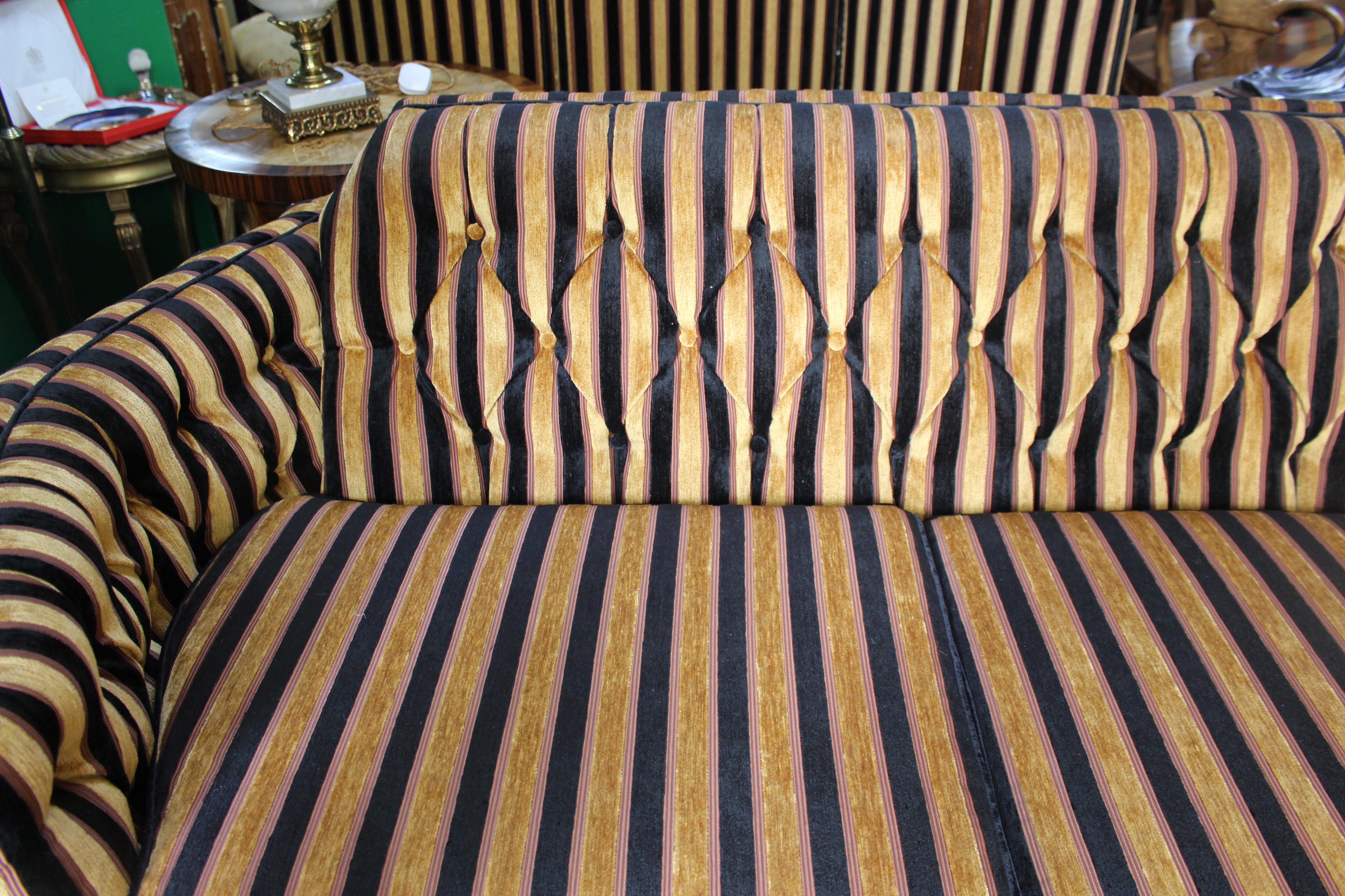 Fine Newly Upholstered Gold Striped Three Piece Bridgecraft Suite, c.1970 3