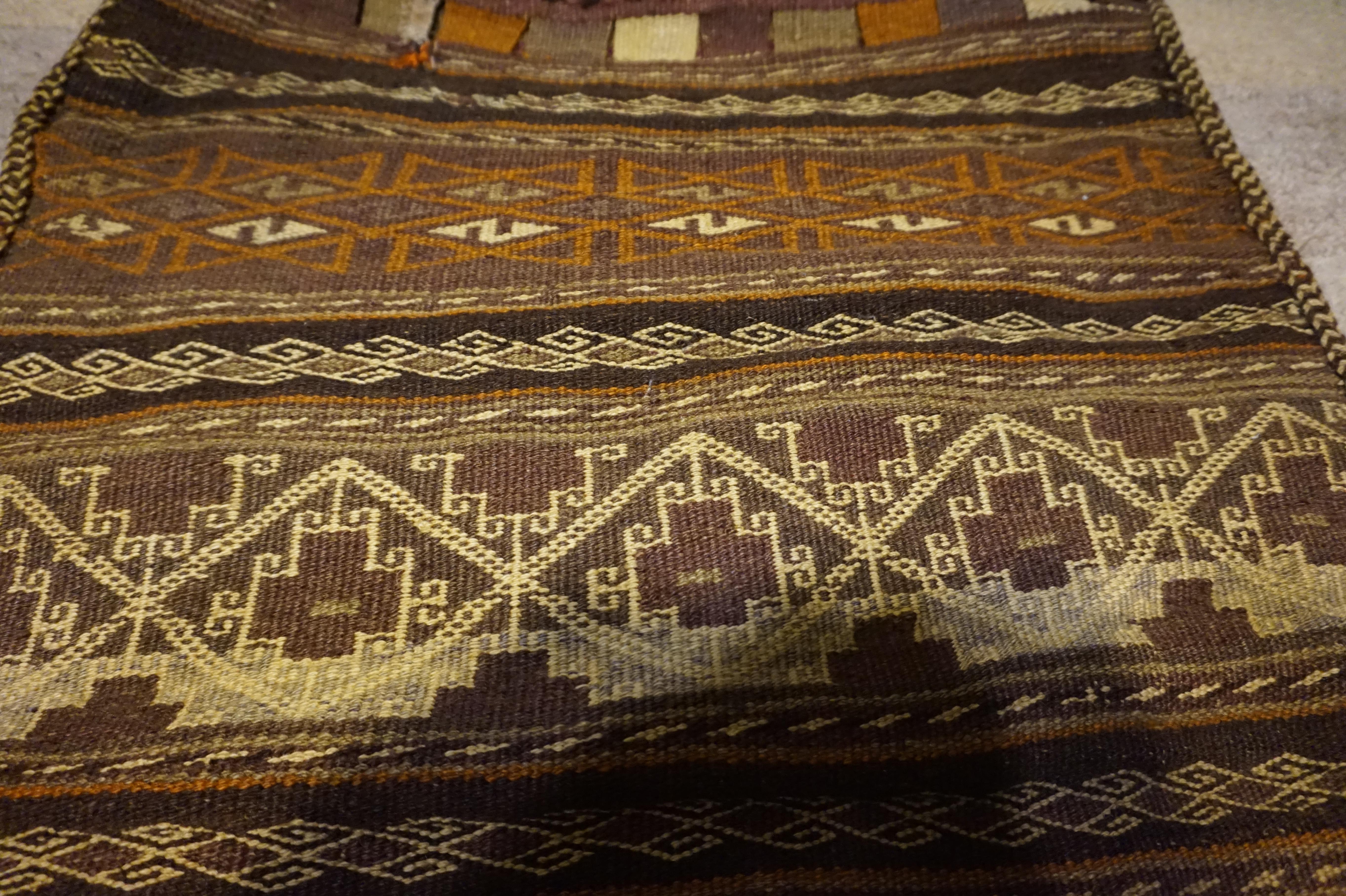 Afghan Fine Nomadic Kilim Saddle Bag  Natural Dyes Tribal Hand Knotted Wool Cushion