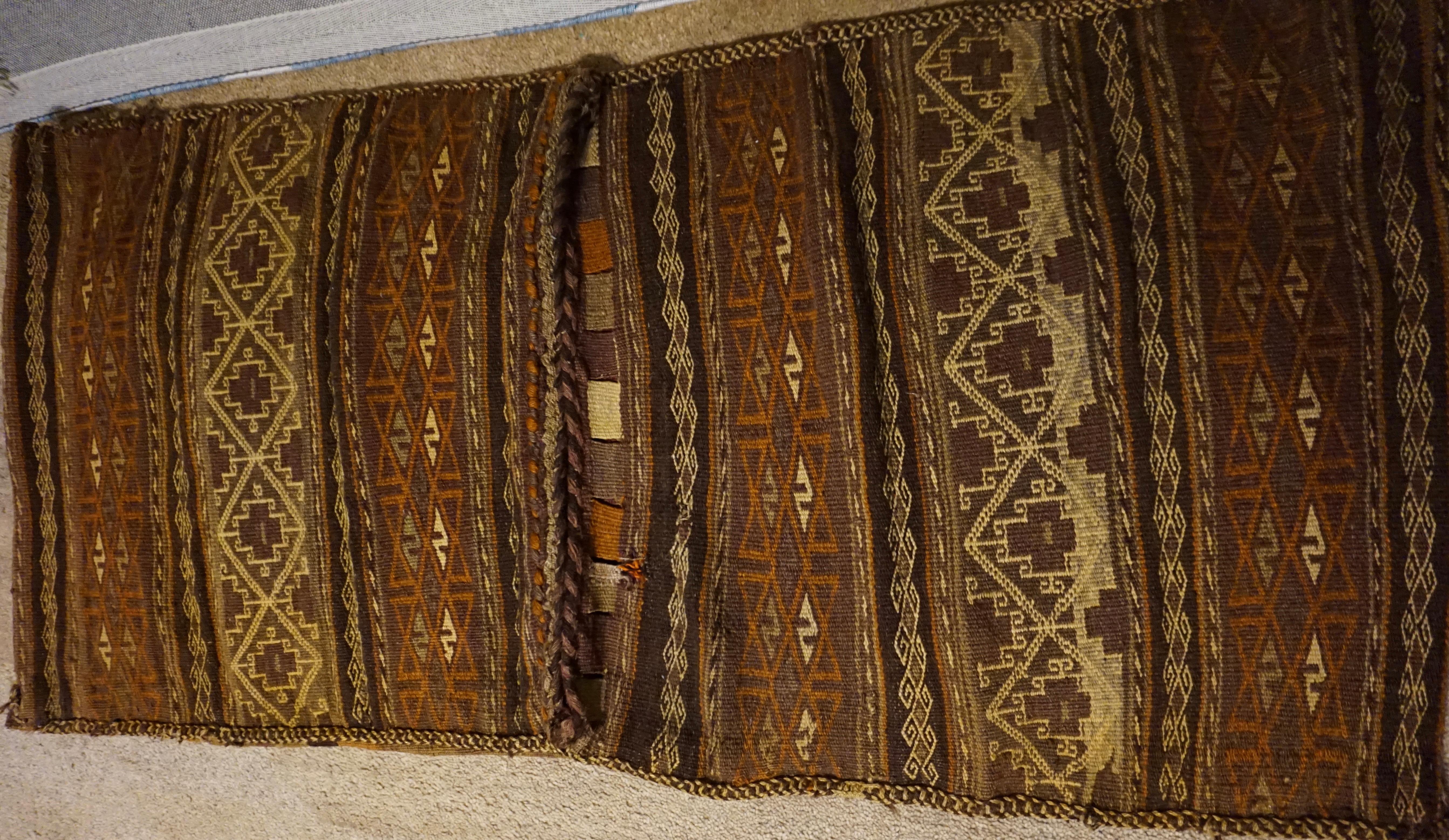 Fine Nomadic Kilim Saddle Bag  Natural Dyes Tribal Hand Knotted Wool Cushion 1