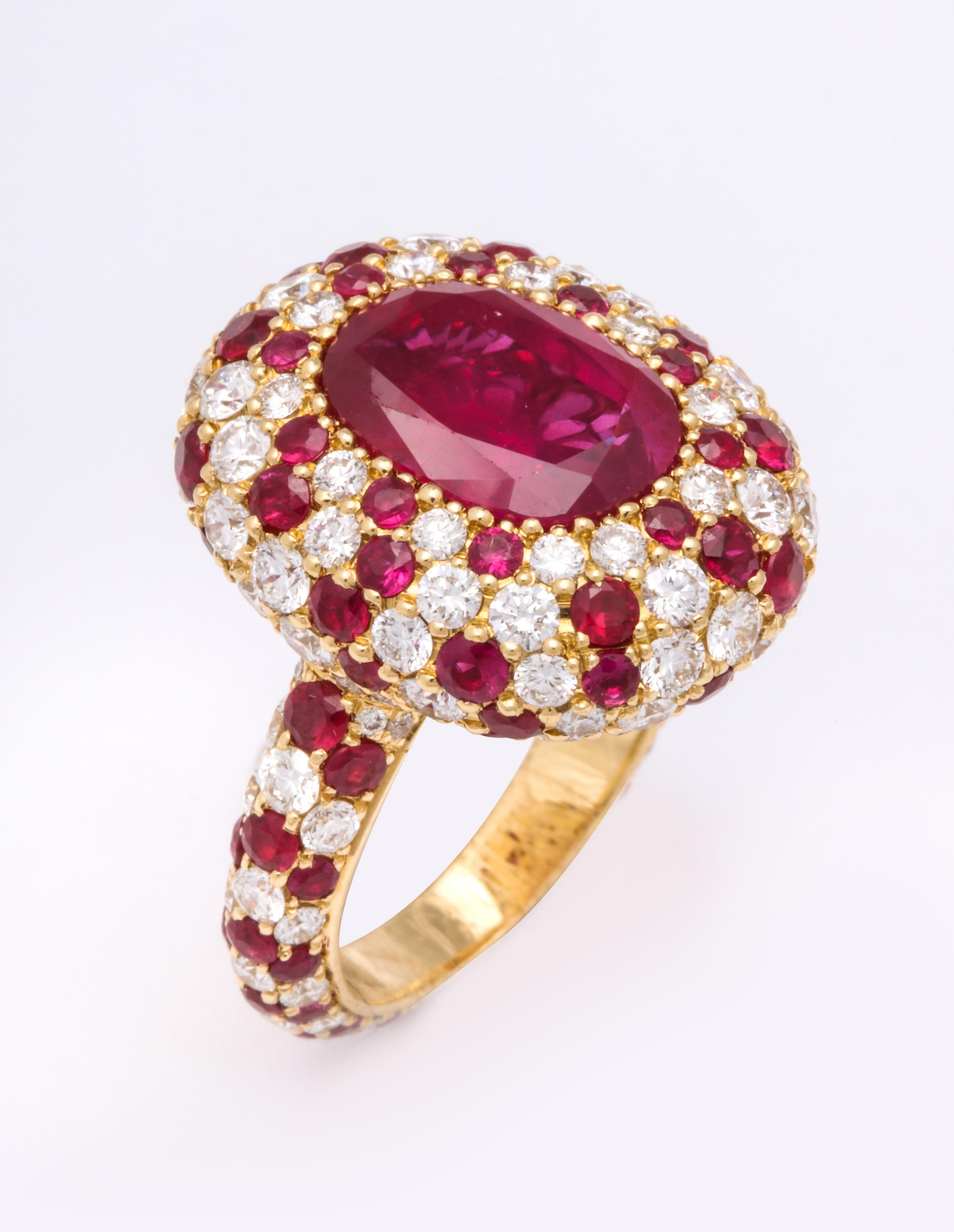 Fine Non-Heated Burma Ruby Ring Set with Diamonds and Rubies 5
