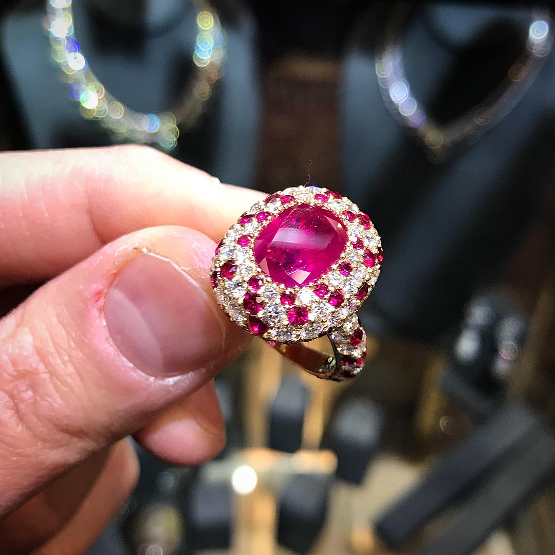 Fine Non-Heated Burma Ruby Ring Set with Diamonds and Rubies 7