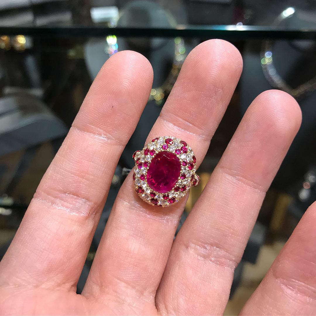 Fine Non-Heated Burma Ruby Ring Set with Diamonds and Rubies 8