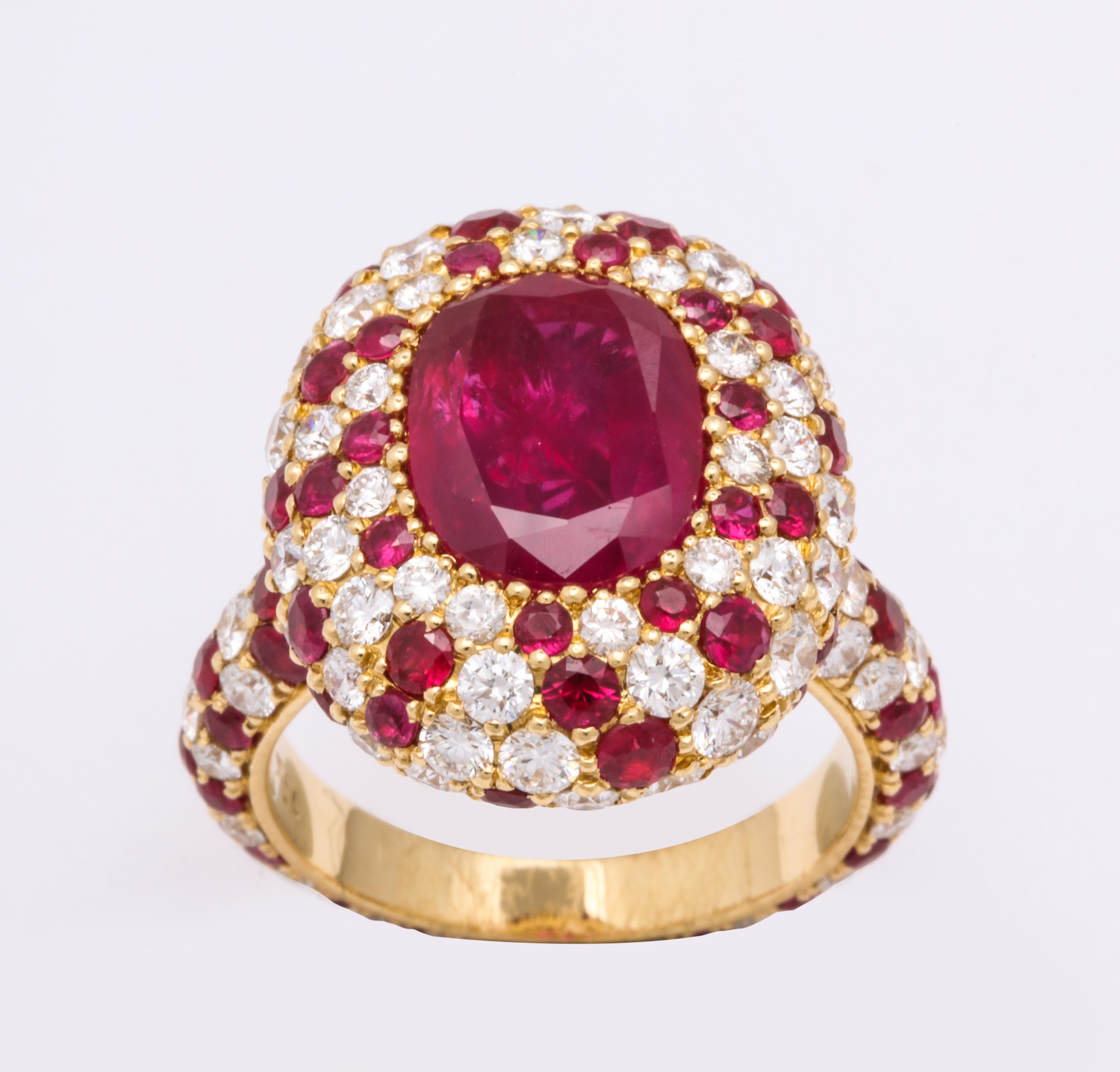 Modern Fine Non-Heated Burma Ruby Ring Set with Diamonds and Rubies