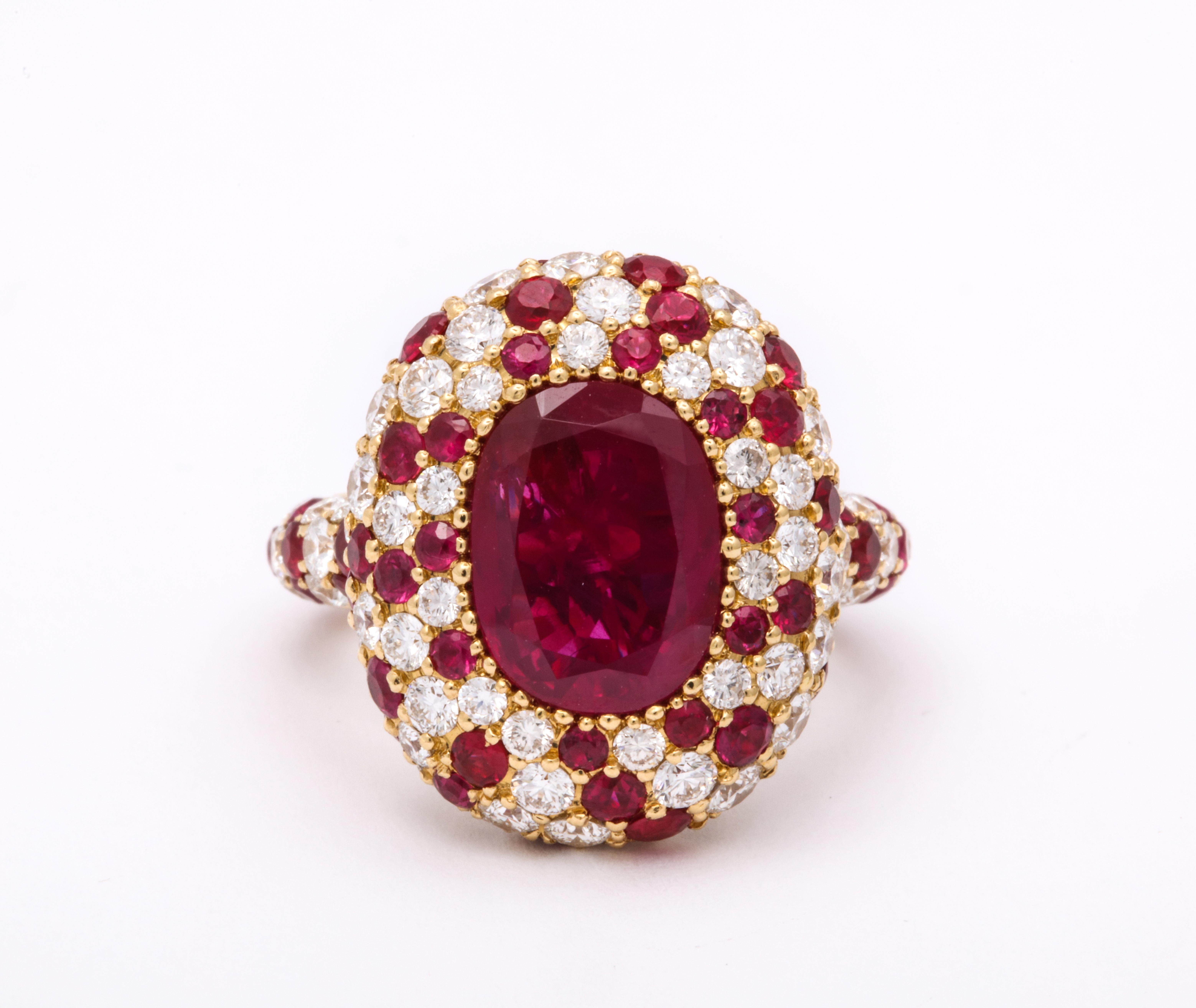 Fine Non-Heated Burma Ruby Ring Set with Diamonds and Rubies In Excellent Condition In New York, NY