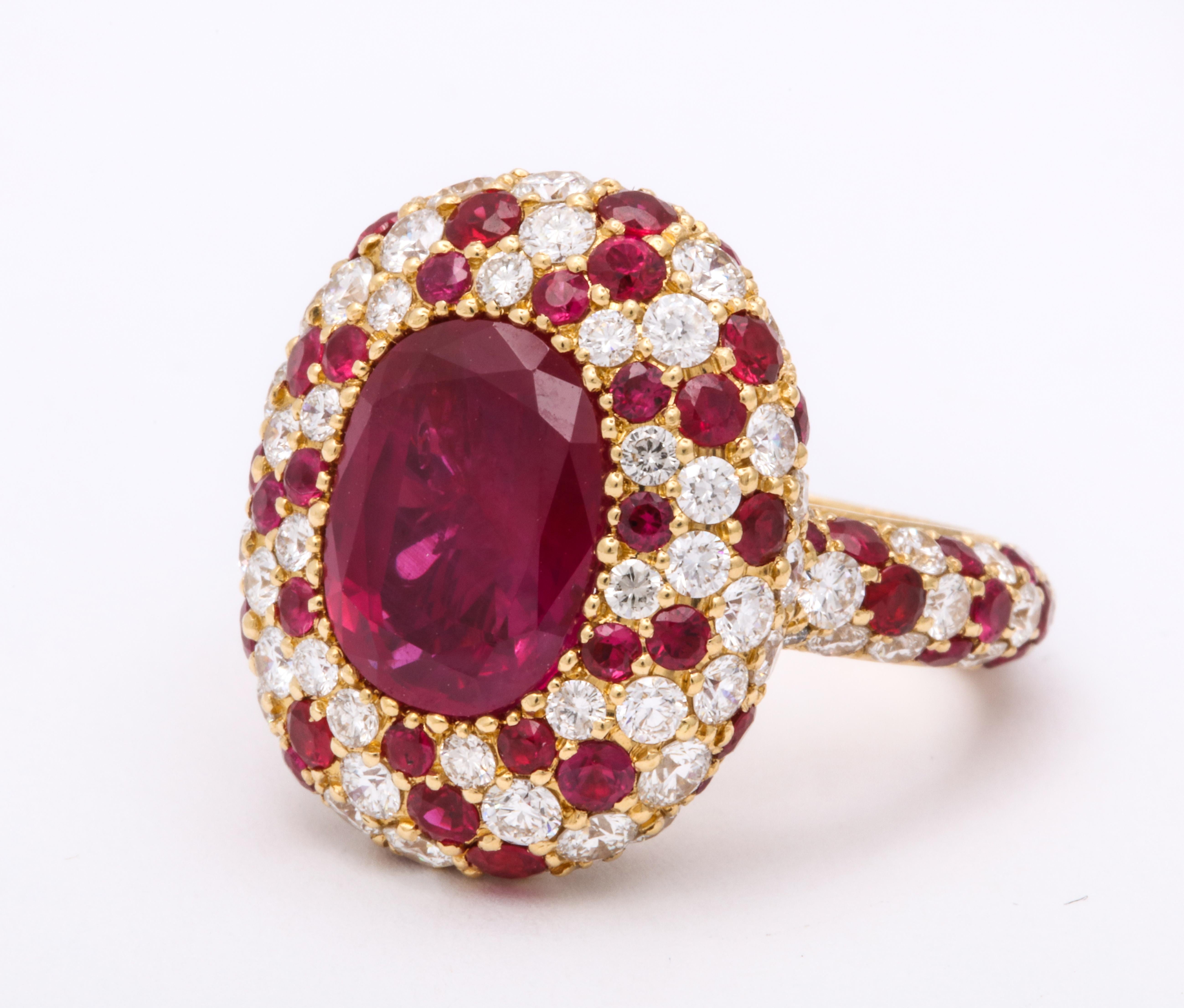 Women's or Men's Fine Non-Heated Burma Ruby Ring Set with Diamonds and Rubies