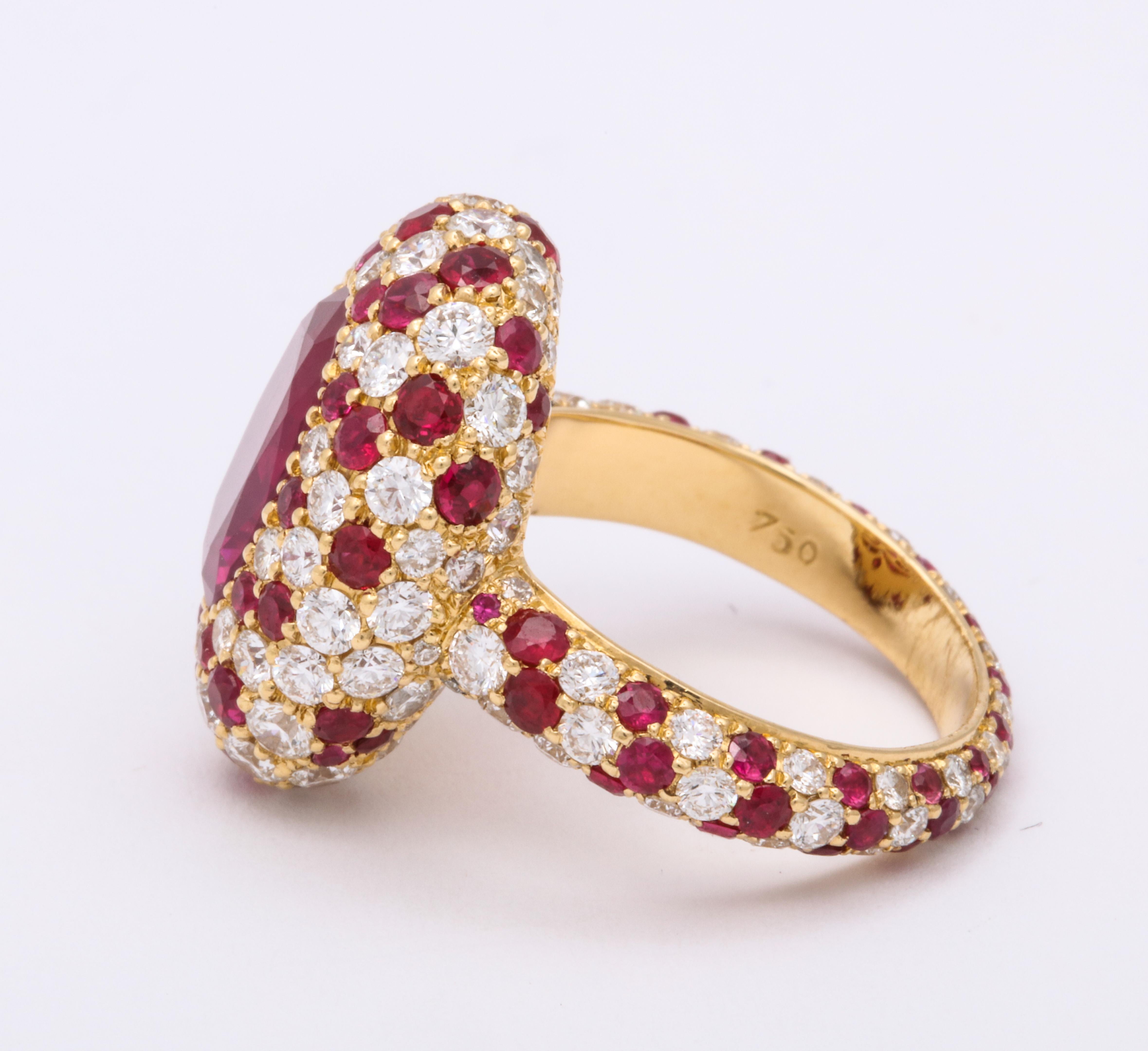 Fine Non-Heated Burma Ruby Ring Set with Diamonds and Rubies 1