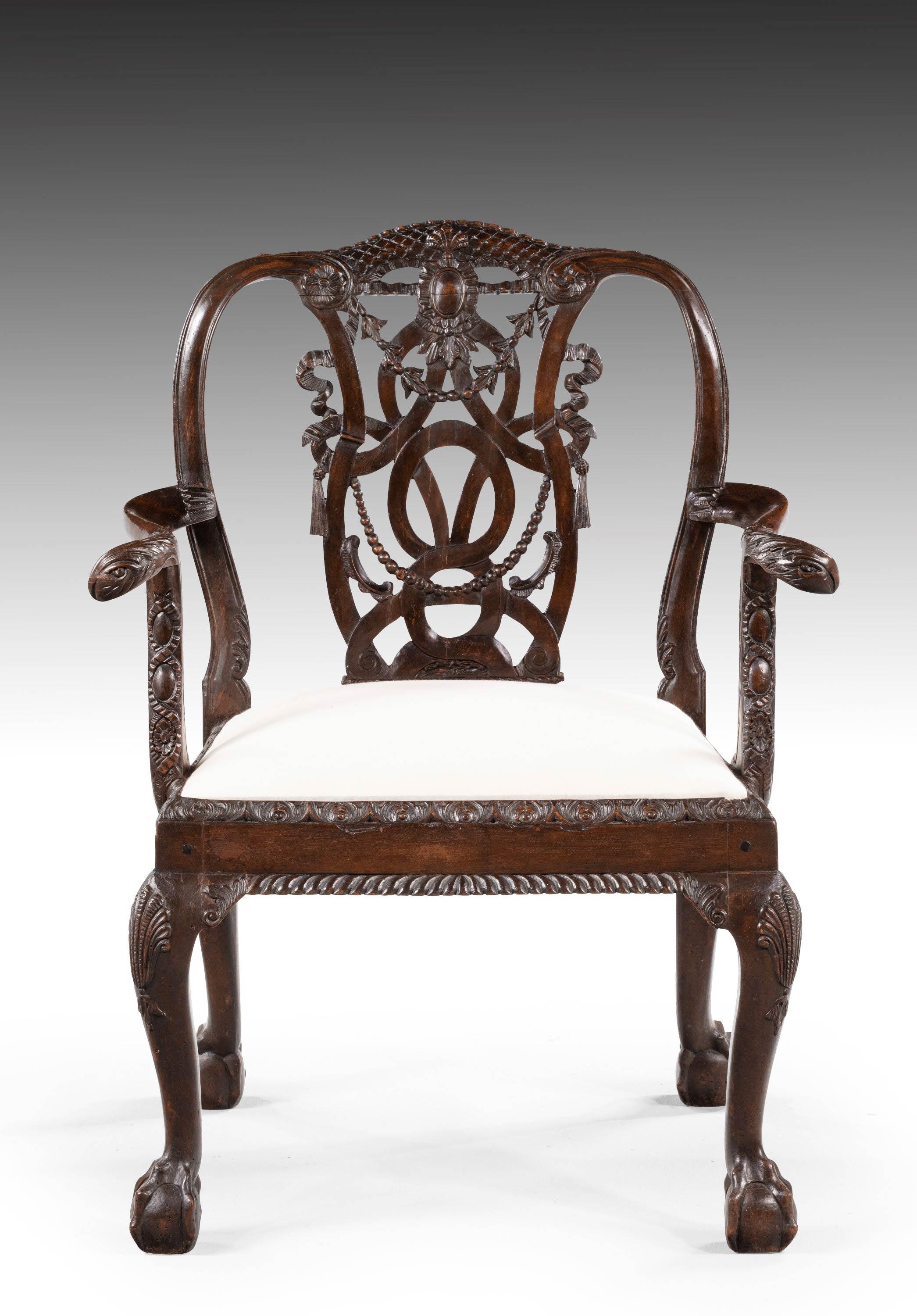 An Exceptional Set Of Six (4+2) 19th Century Cuban Mahogany Framed Elbow Chairs 6