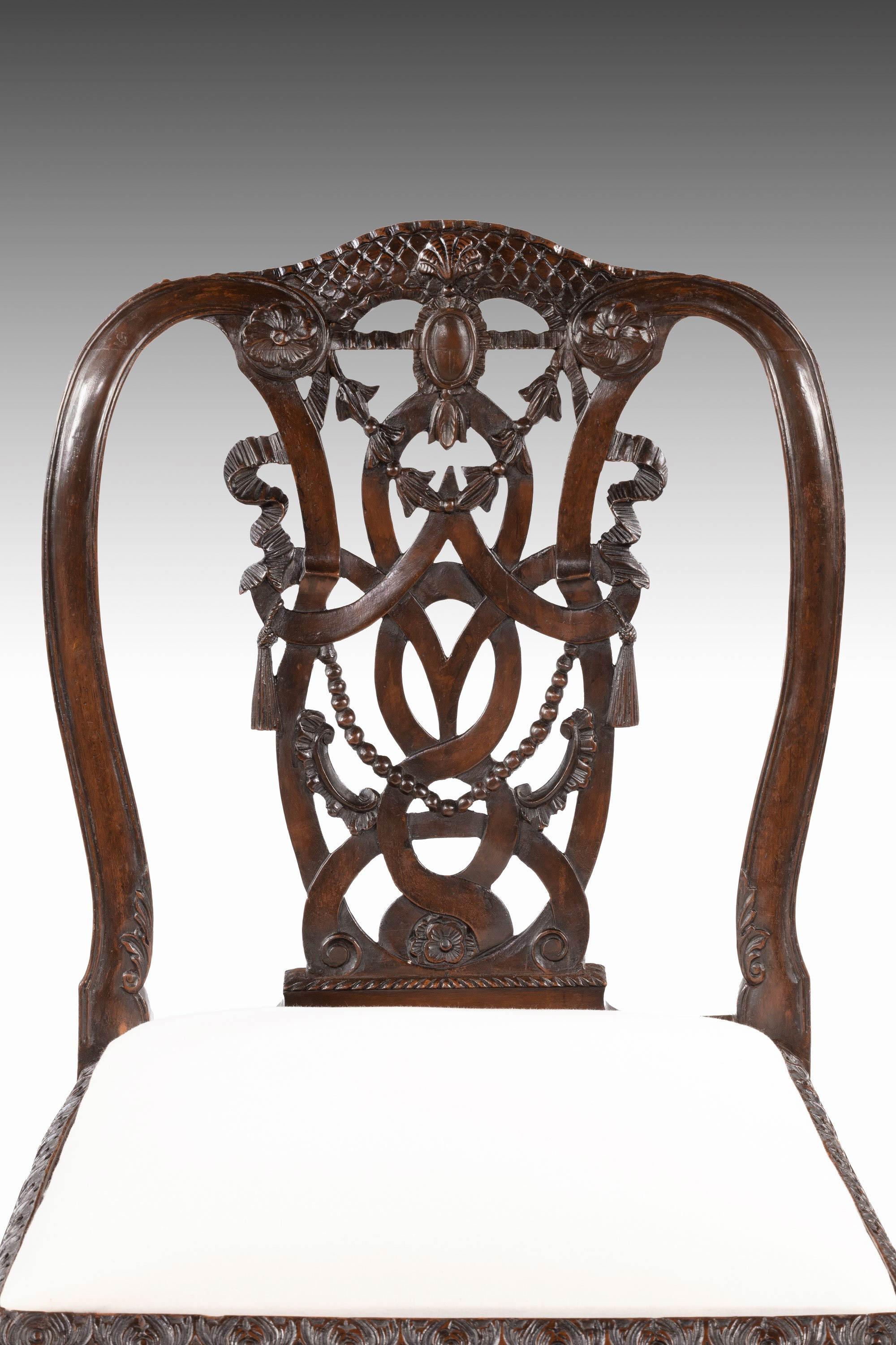 An Exceptional Set Of Six (4+2) 19th Century Cuban Mahogany Framed Elbow Chairs 7