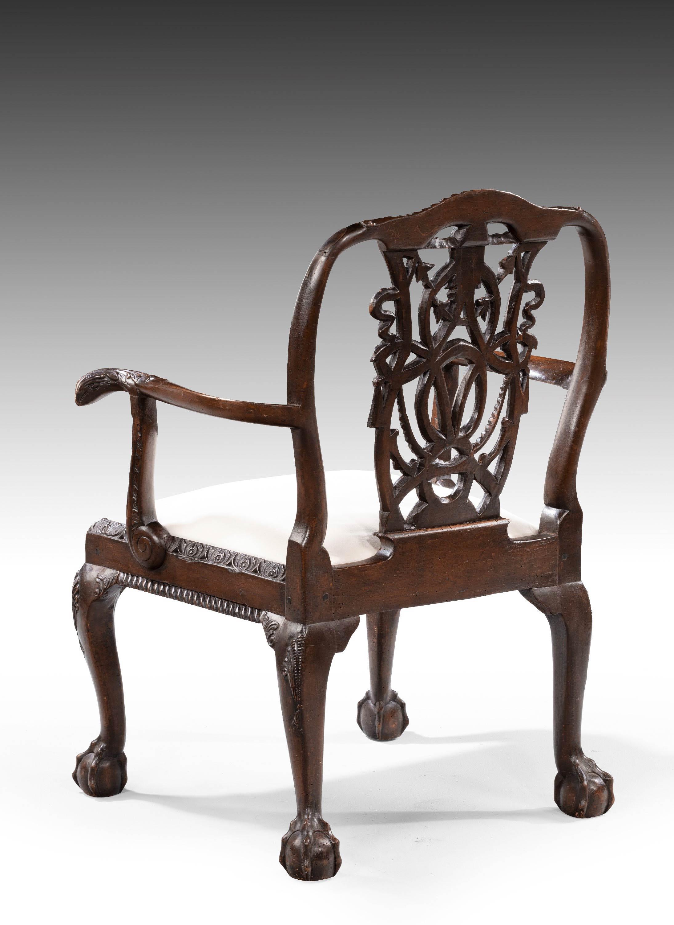 English An Exceptional Set Of Six (4+2) 19th Century Cuban Mahogany Framed Elbow Chairs