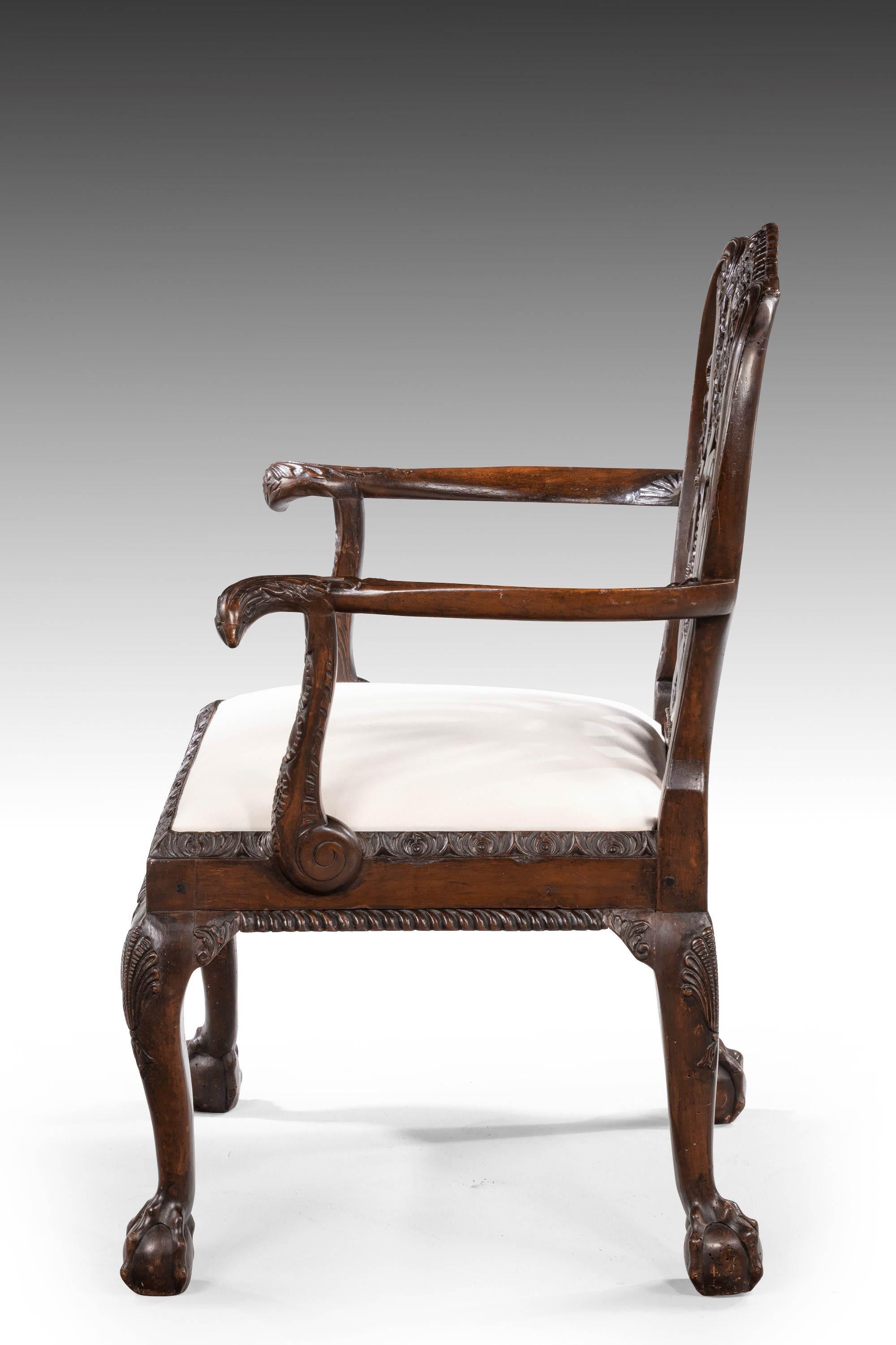 An Exceptional Set Of Six (4+2) 19th Century Cuban Mahogany Framed Elbow Chairs 1