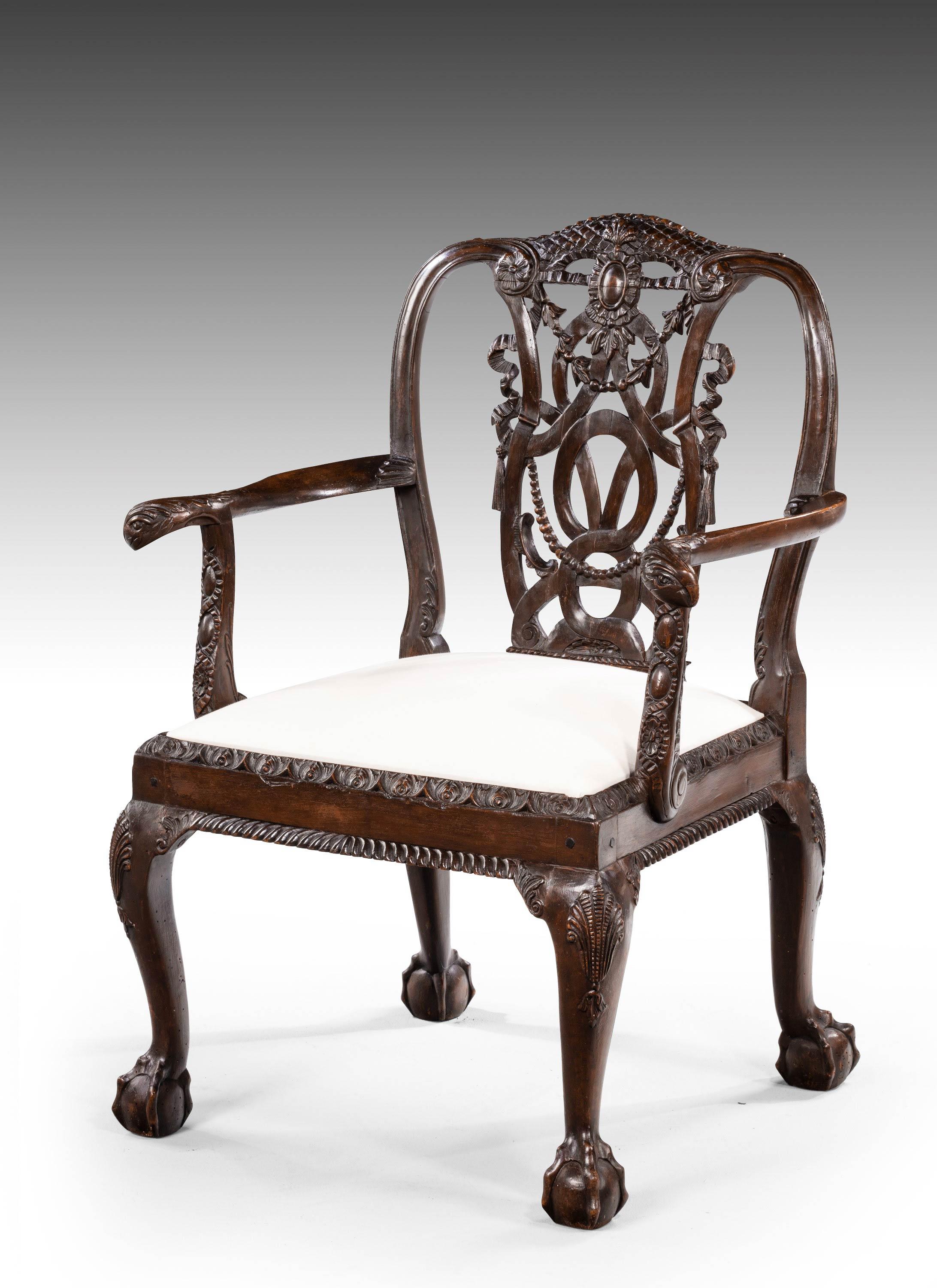 An Exceptional Set Of Six (4+2) 19th Century Cuban Mahogany Framed Elbow Chairs 3