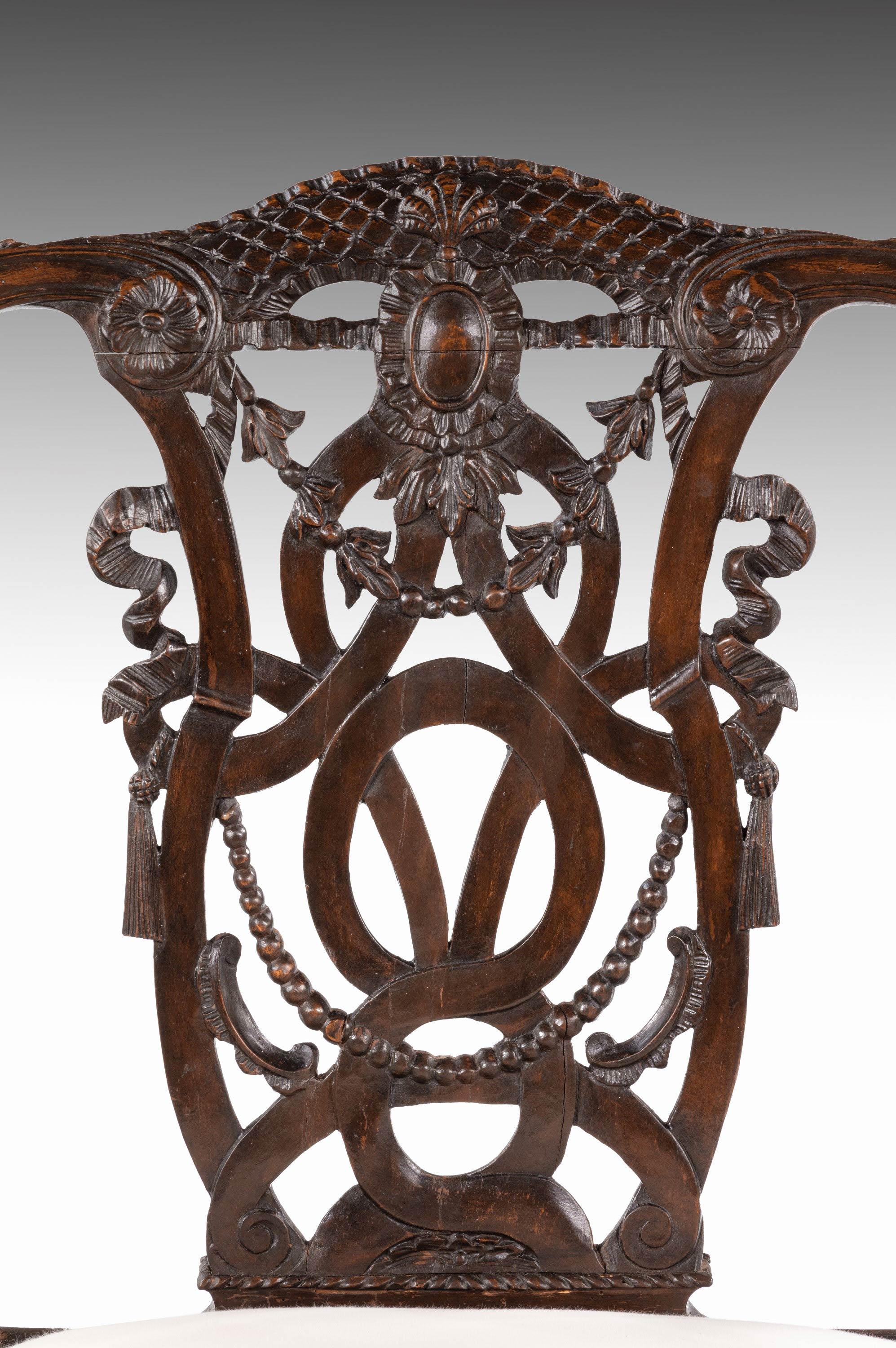 An Exceptional Set Of Six (4+2) 19th Century Cuban Mahogany Framed Elbow Chairs 4