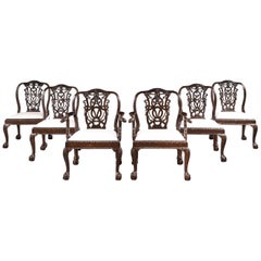 An Exceptional Set Of Six (4+2) 19th Century Cuban Mahogany Framed Elbow Chairs