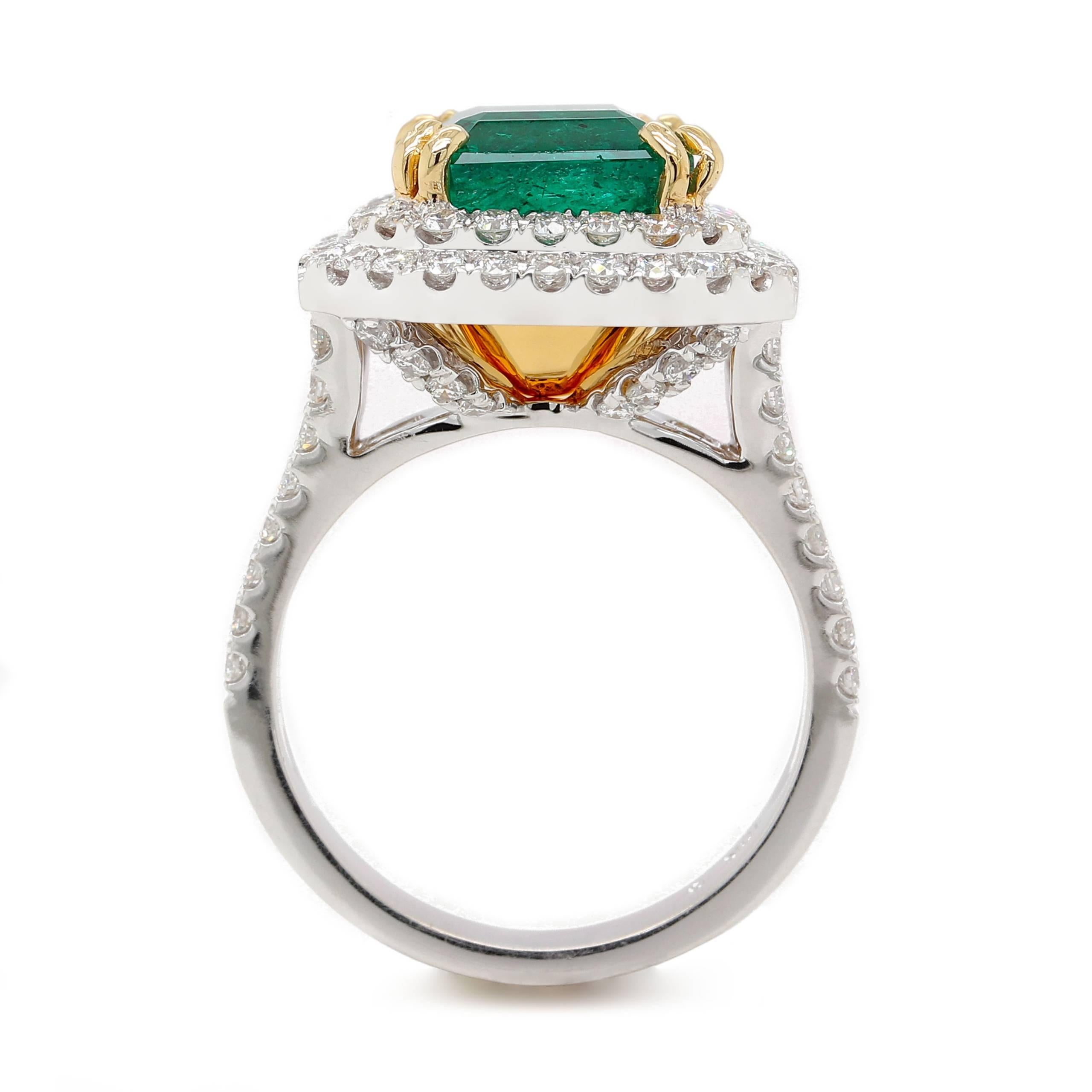 Brilliant Cut Fine Octagonal Cut Emerald Ring For Sale