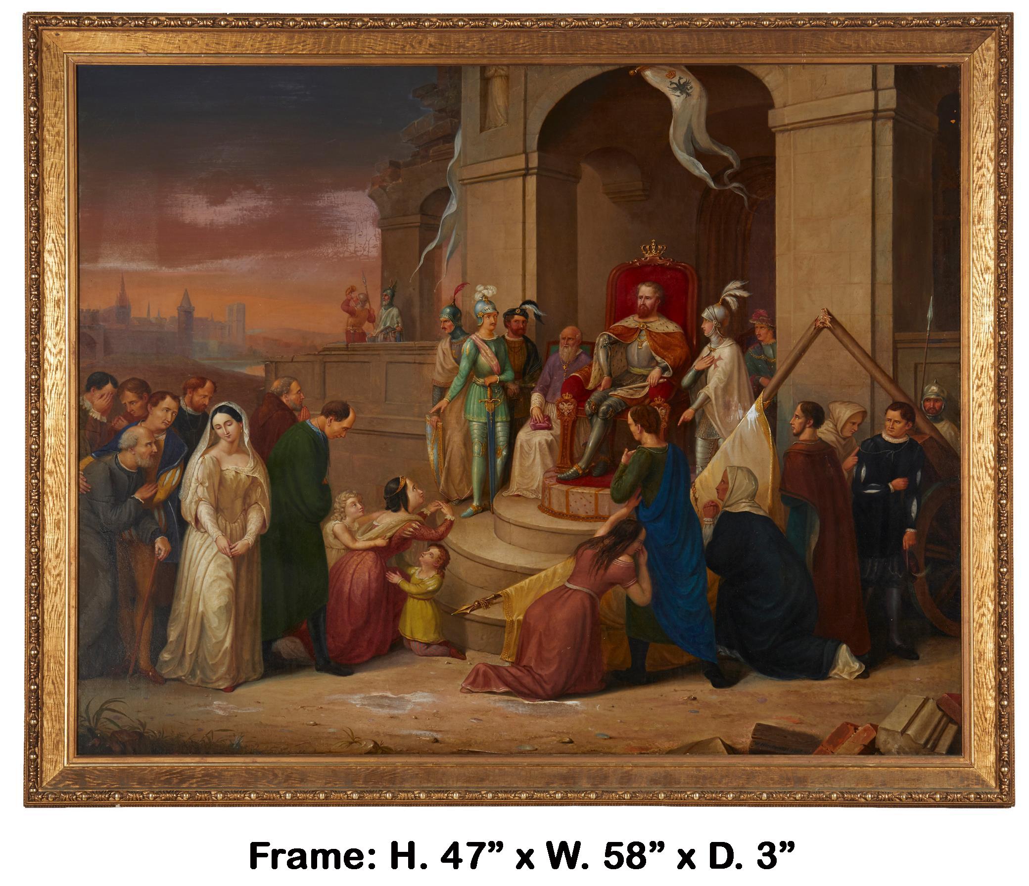 Late 19century finely painted oil on canvas of the Petitions Of The Vassals
Signed and dated lower right: W. Harsewinkel 
41