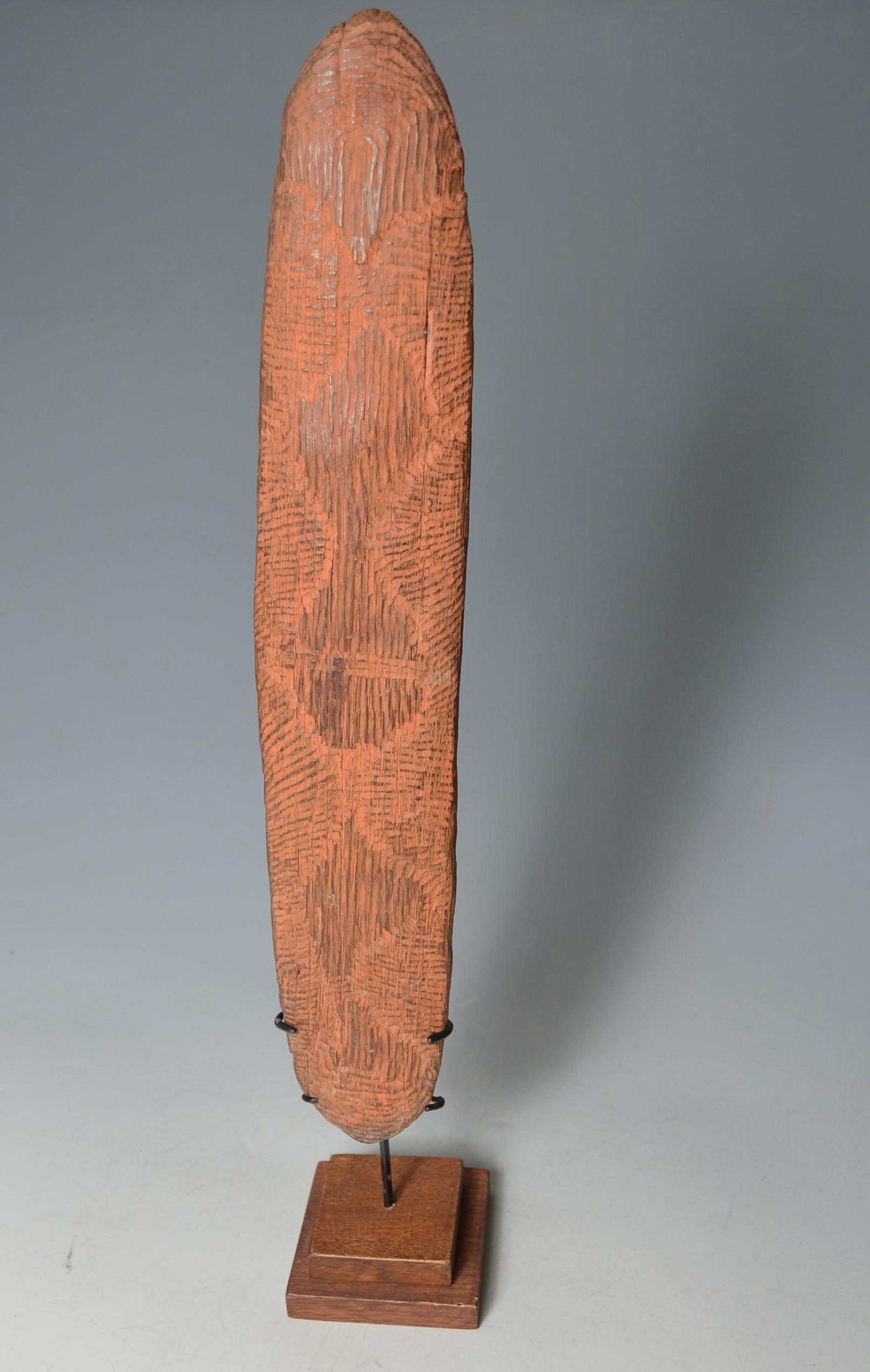 Fine old Australian Aboriginal Churinga or sacred message board
The Churinga is a sacred message board for the Australian aboriginal people
and holds religious messages sacred to the tribe or individual who made it and would be stored in a sacred