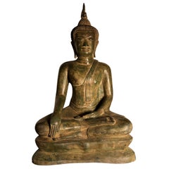 Fine Old  Buddha Calling Earth to Witness Downcast Eyes, Thailand Cast Bronze