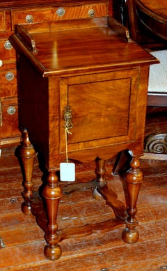 Fine Old English Burr Walnut Wm. & Mary Style Bed/Chair Side Table, Heal and Son