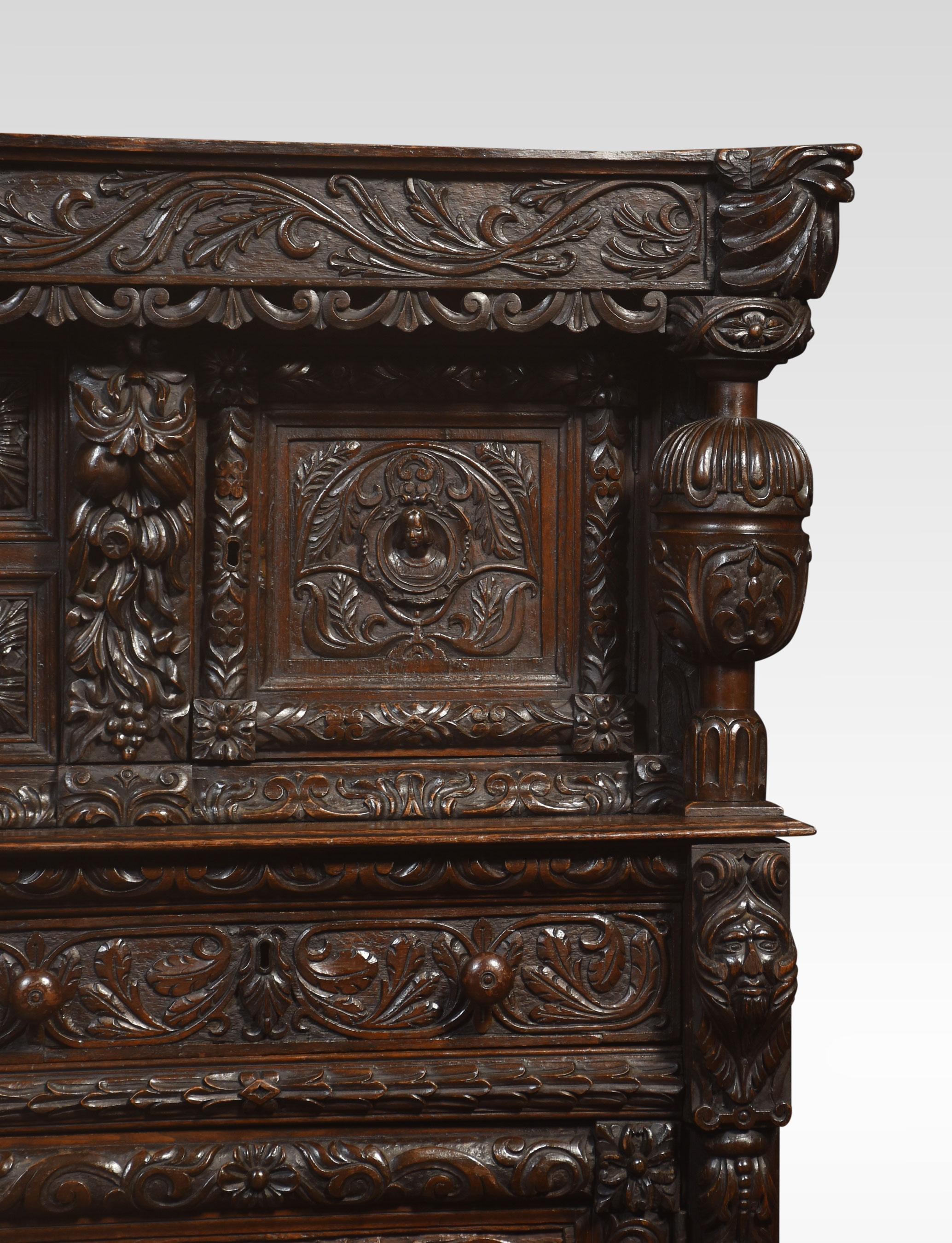 Fine Old Oak Profusely Carved Court Cupboard in Elizabethan Manor 6