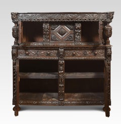 Fine Old Oak Profusely Carved Court Cupboard in Elizabethan Manor