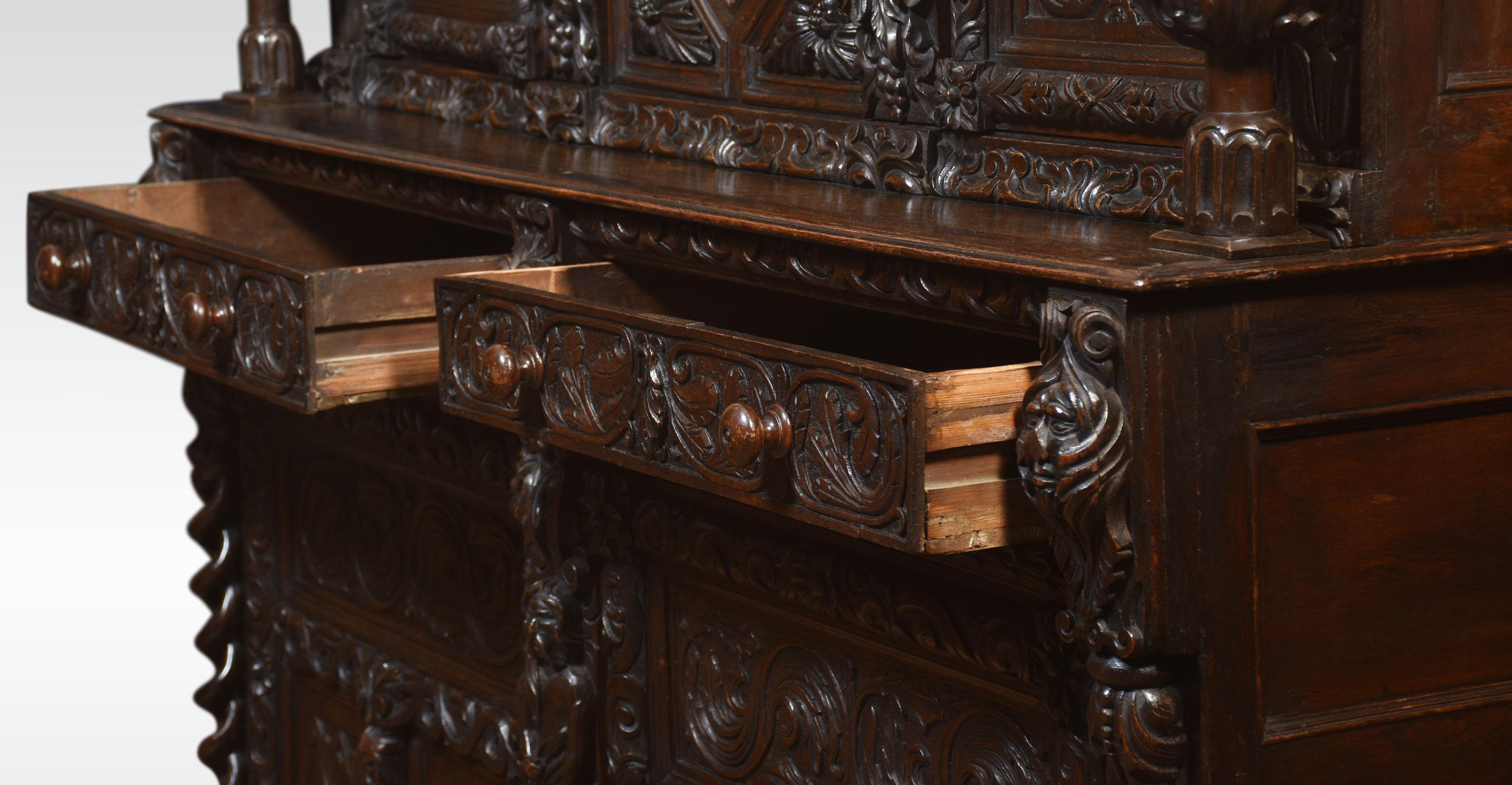 Fine Old Oak Profusely Carved Court Cupboard in Elizabethan Manor 3