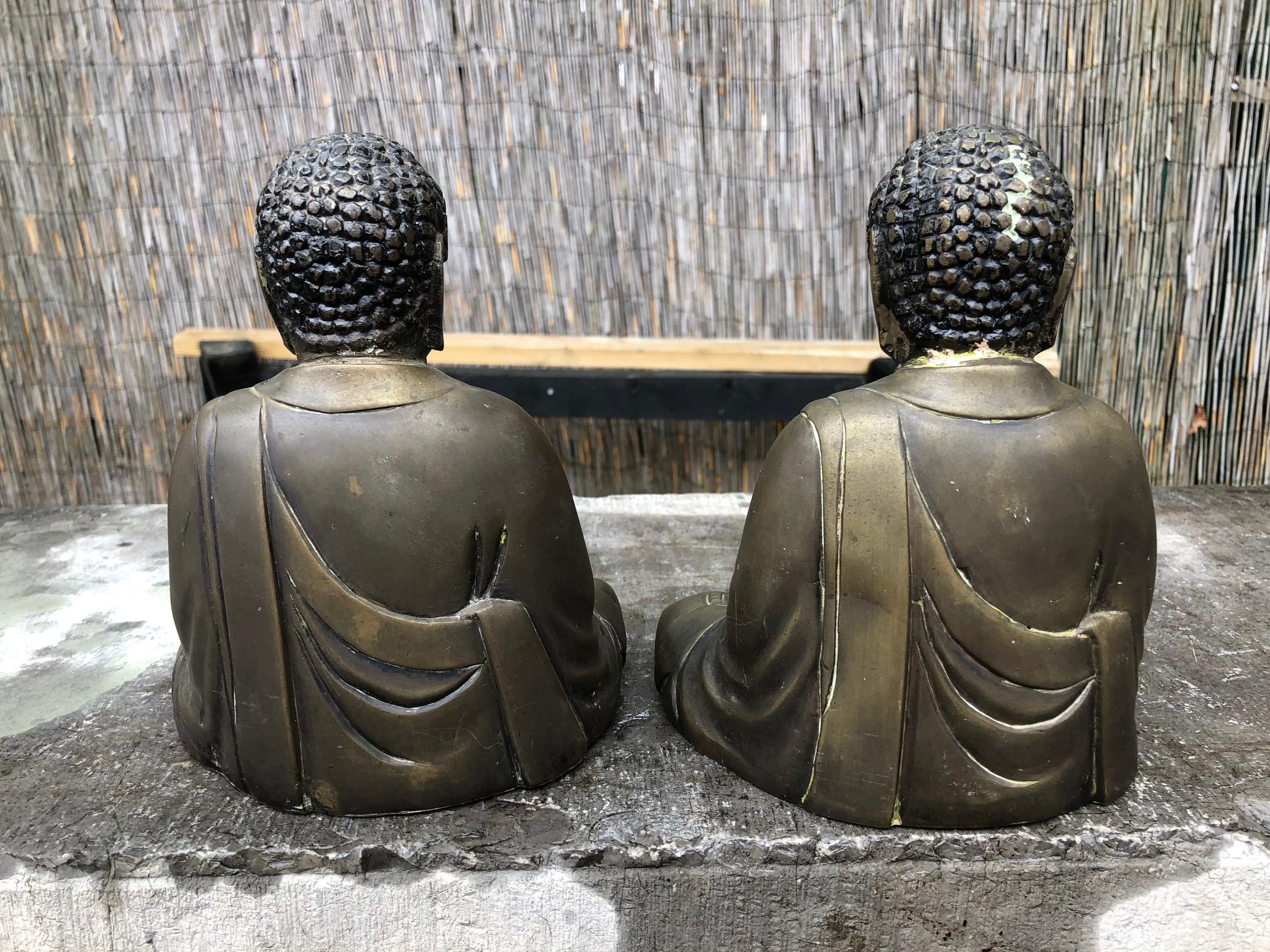 Taisho Fine Old Pair Japanese Bronze Seated Buddhas