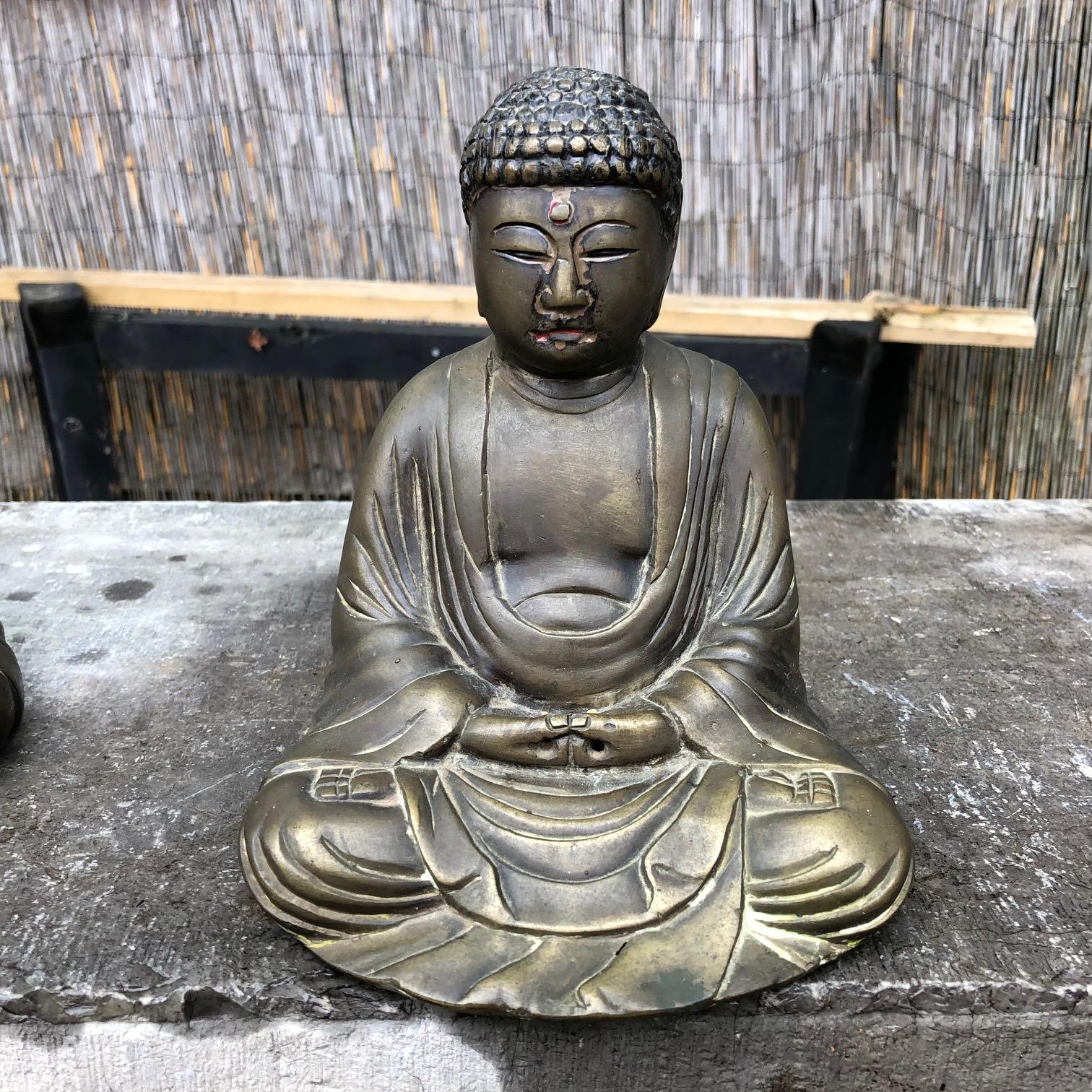 Fine Old Pair Japanese Bronze Seated Buddhas 2