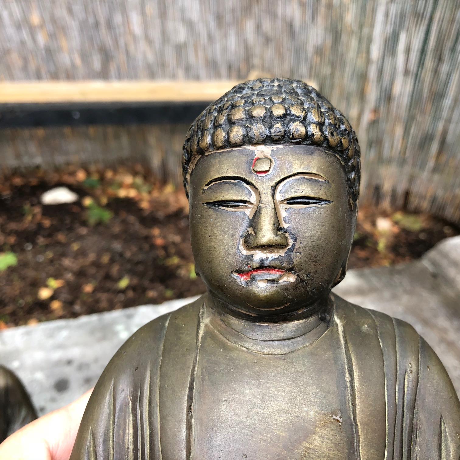 Fine Old Pair Japanese Bronze Seated Buddhas 3