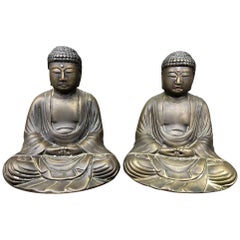 Fine Old Pair Japanese Bronze Seated Buddhas