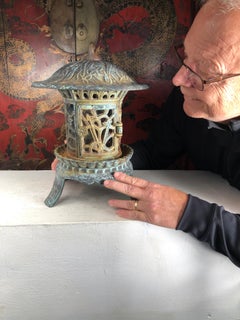 Fine Tall Round Garden Lantern "Iris, Flowers & Vines"