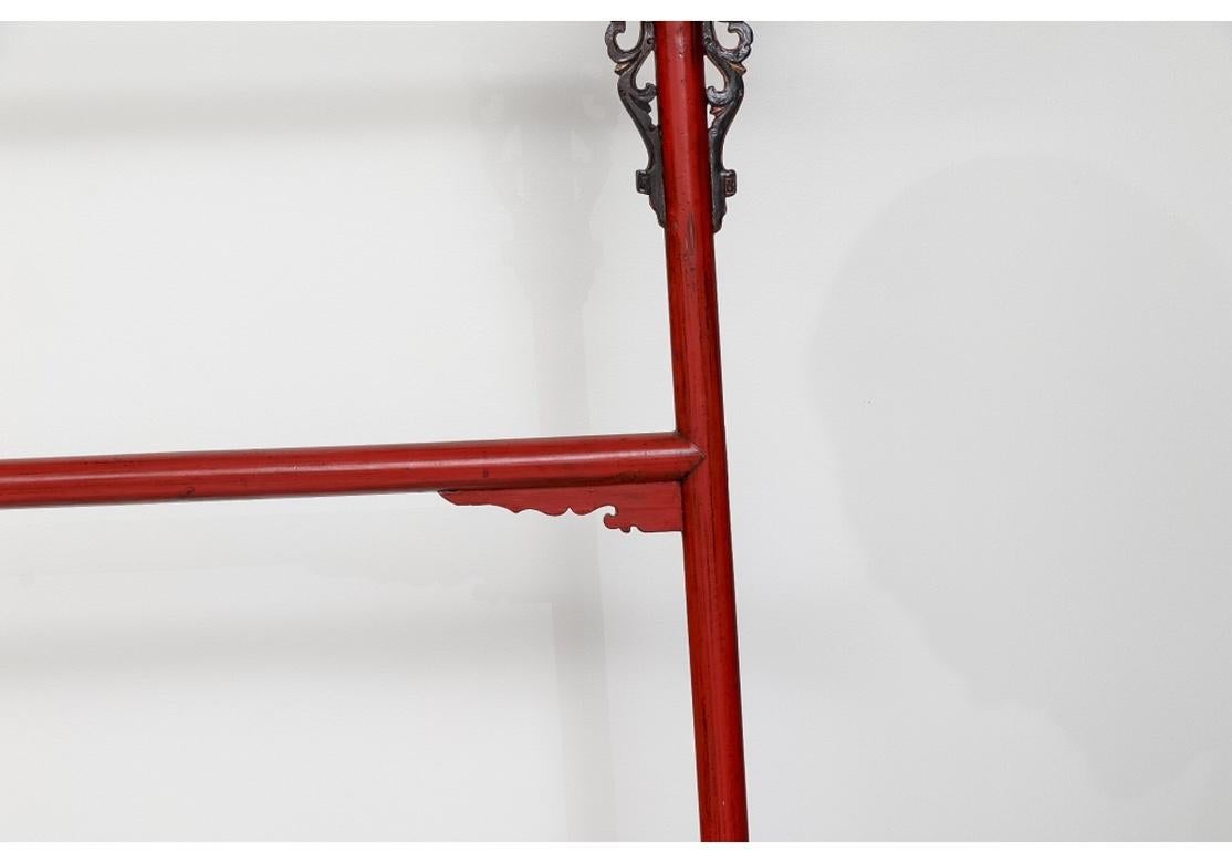 Ming Fine Older Chinese Robe Rack in Cinnabar Paint For Sale