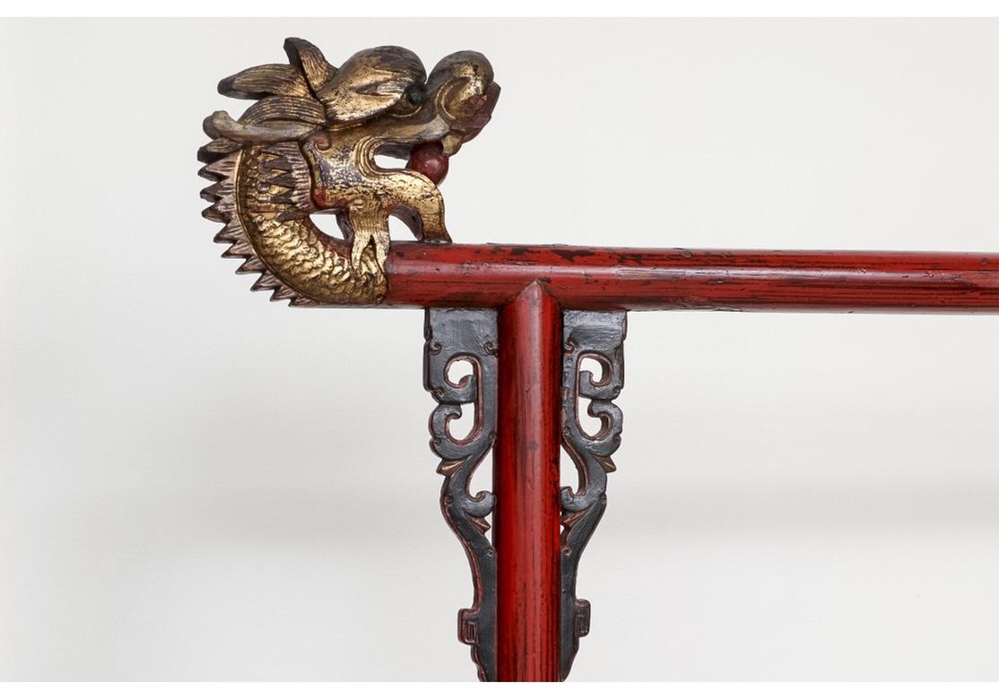 Wood Fine Older Chinese Robe Rack in Cinnabar Paint For Sale