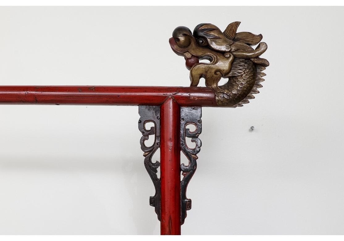 Fine Older Chinese Robe Rack in Cinnabar Paint For Sale 2