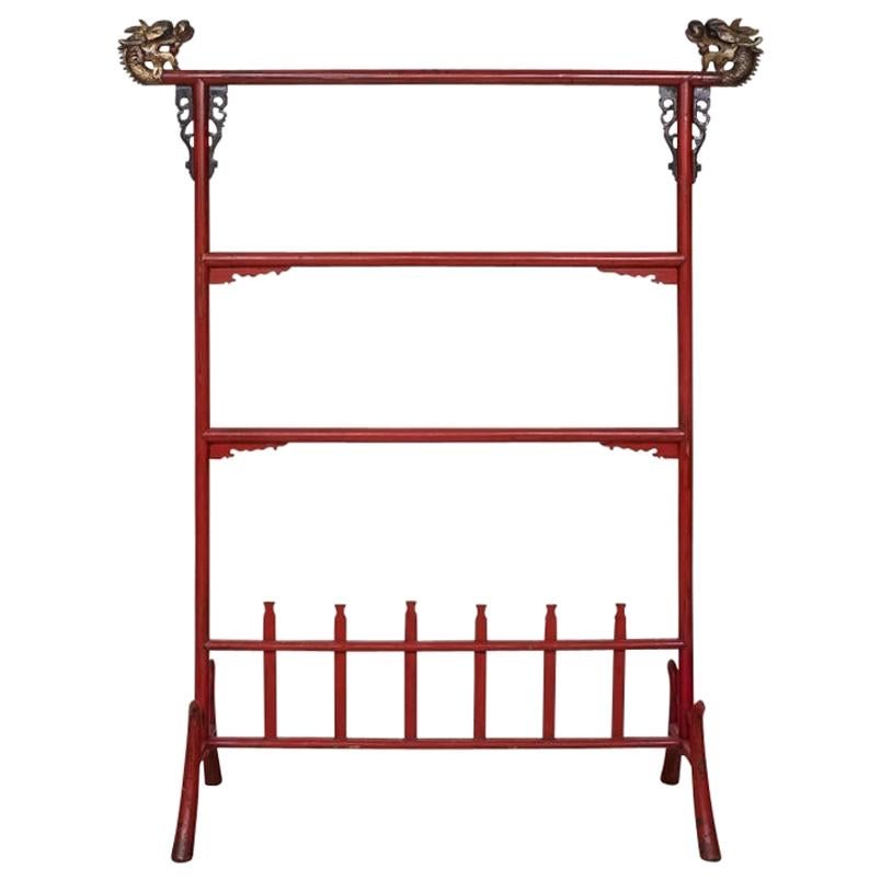 Fine Older Chinese Robe Rack in Cinnabar Paint For Sale