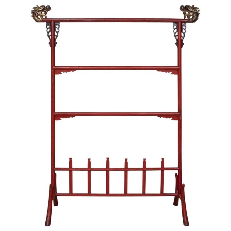 Fine Older Chinese Robe Rack in Cinnabar Paint