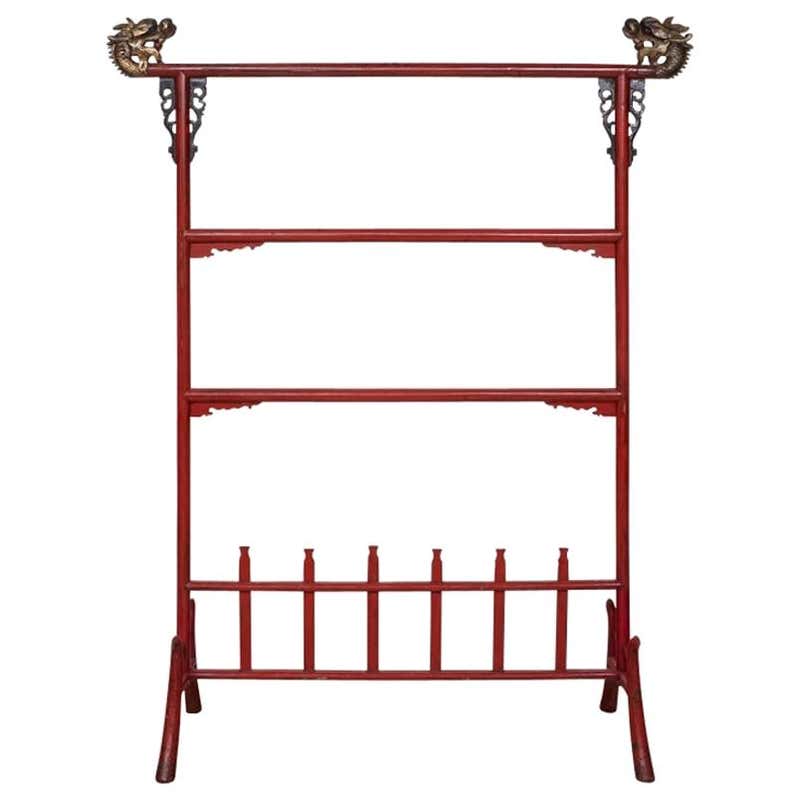 Fine Older Chinese Robe Rack in Cinnabar Paint For Sale at 1stDibs