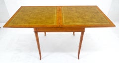 Fine Olive Green Leather Top Faux Bamboo Legs Flip Game Dining Table MINT