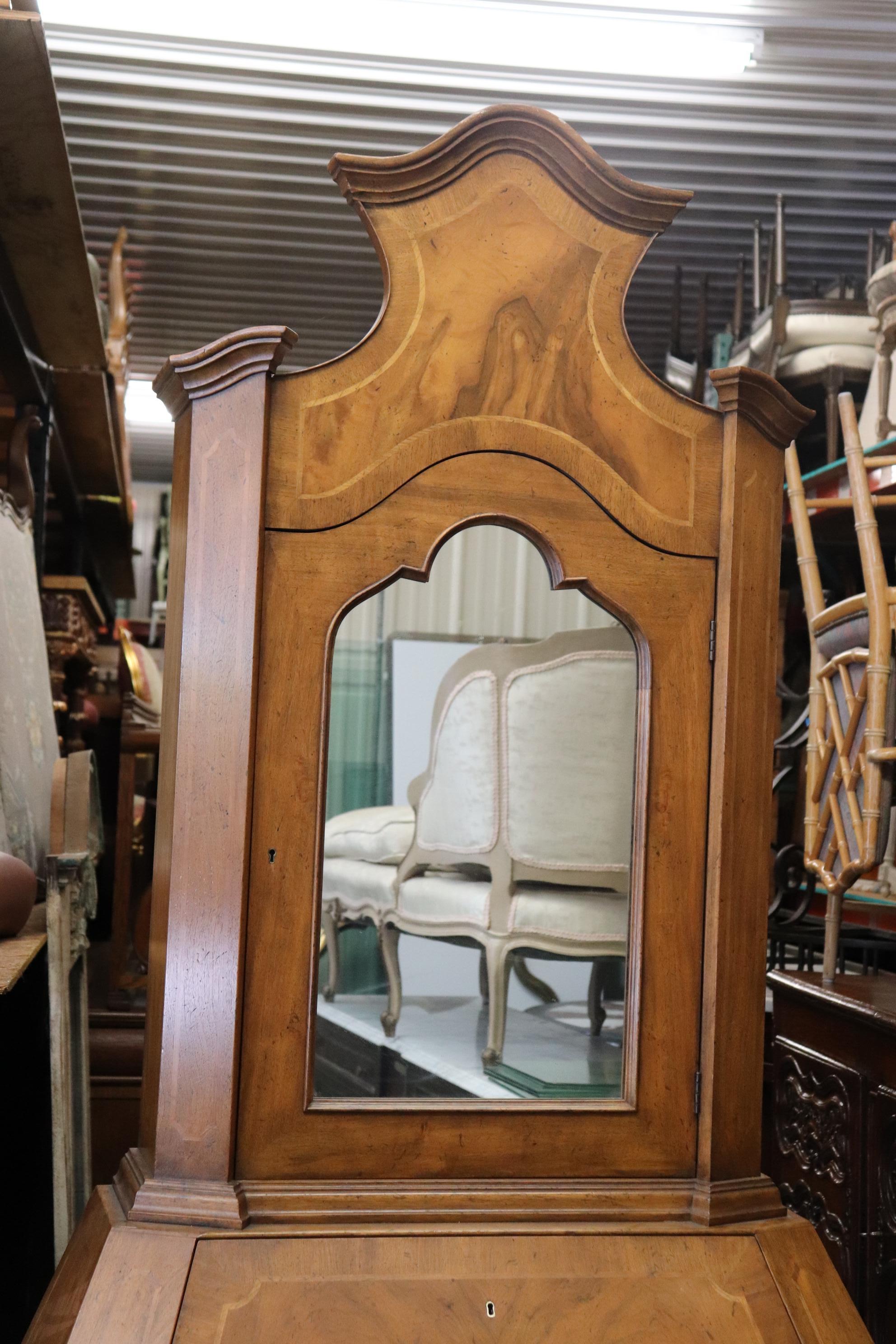 Fine Olive Wood Venetian Rococo Solid Walnut Mirrored Secretary Desk, Circa 1920 In Good Condition In Swedesboro, NJ